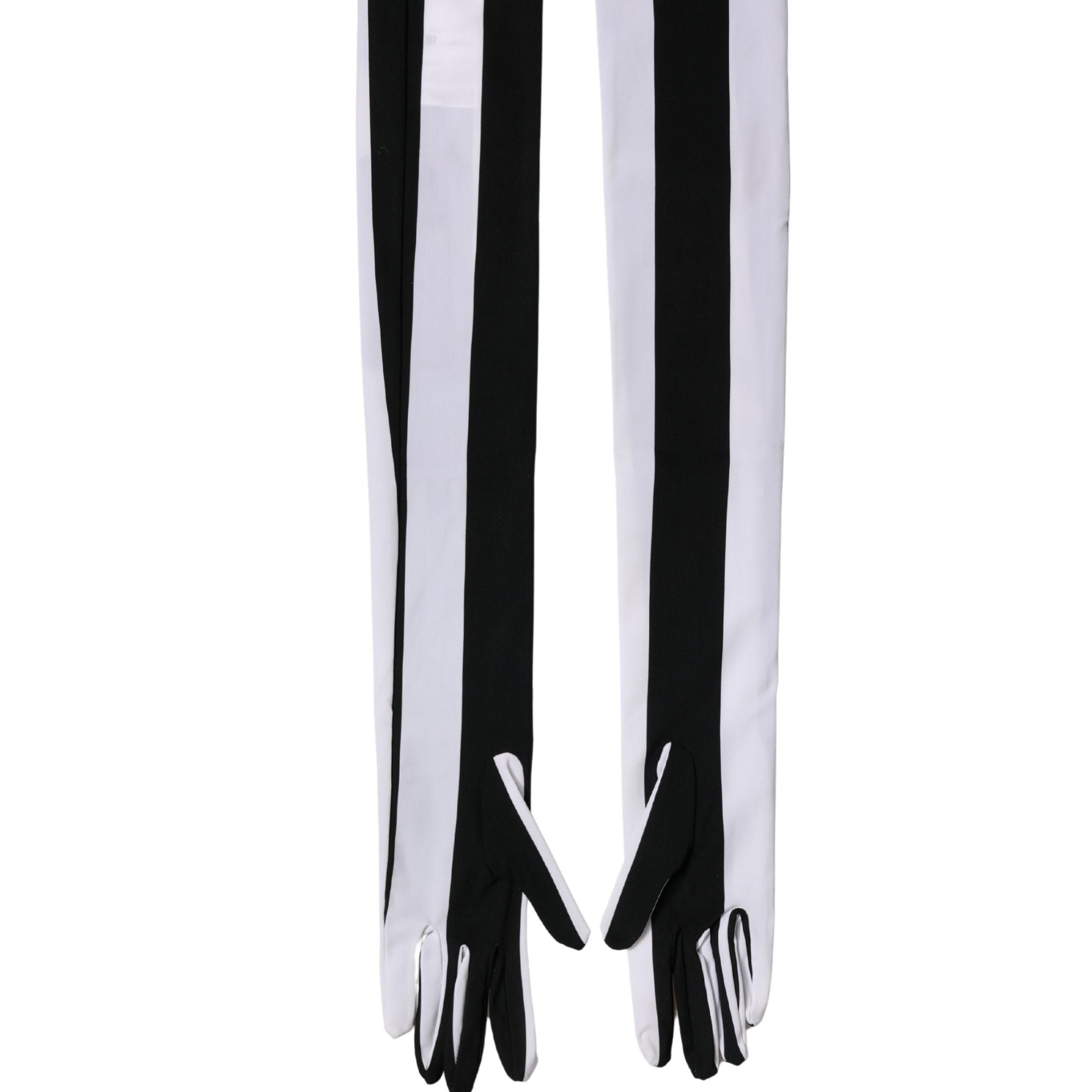 Dolce & Gabbana Black White Stripes Nylon Elbow Length Women Gloves