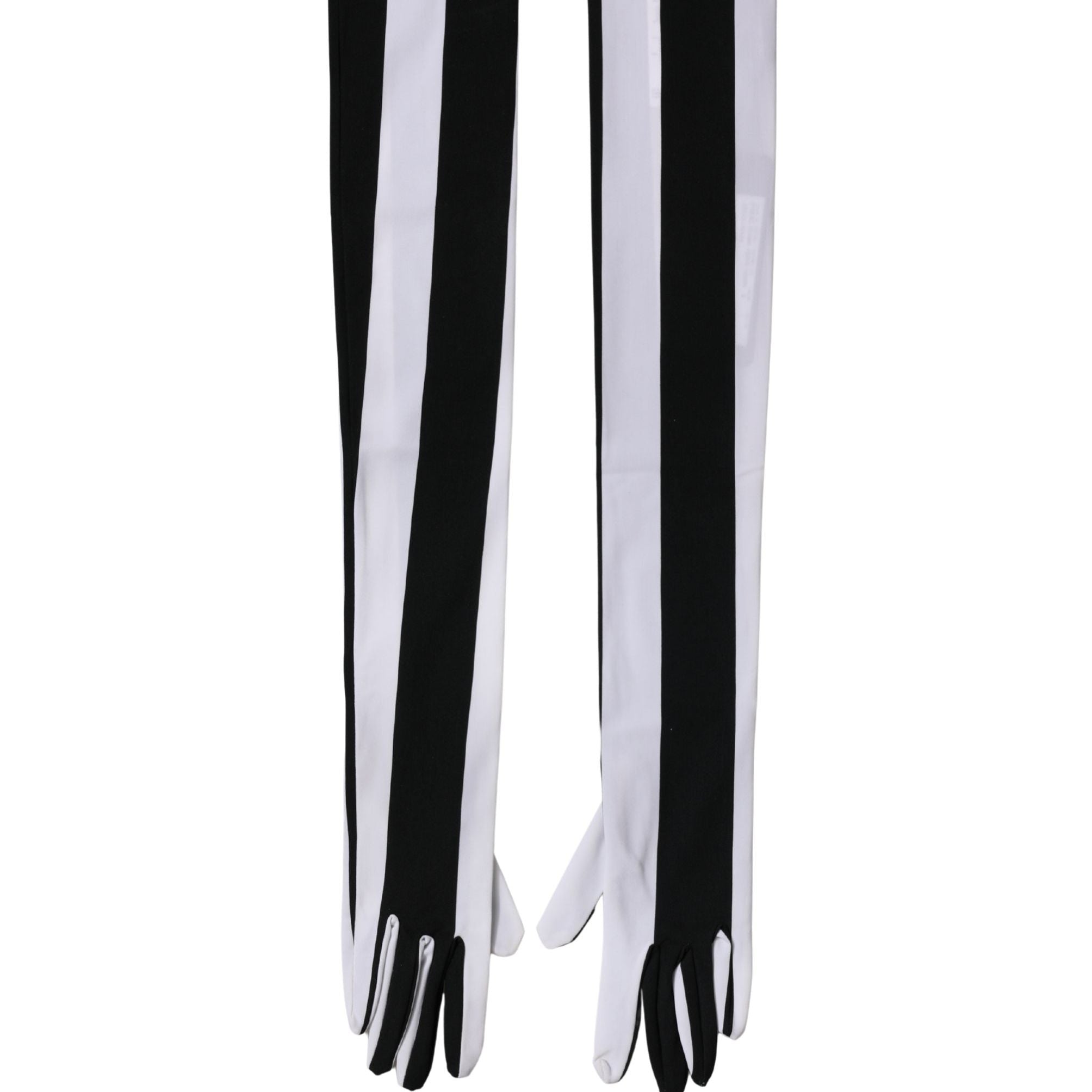 Dolce & Gabbana Black White Stripes Nylon Elbow Length Women Gloves