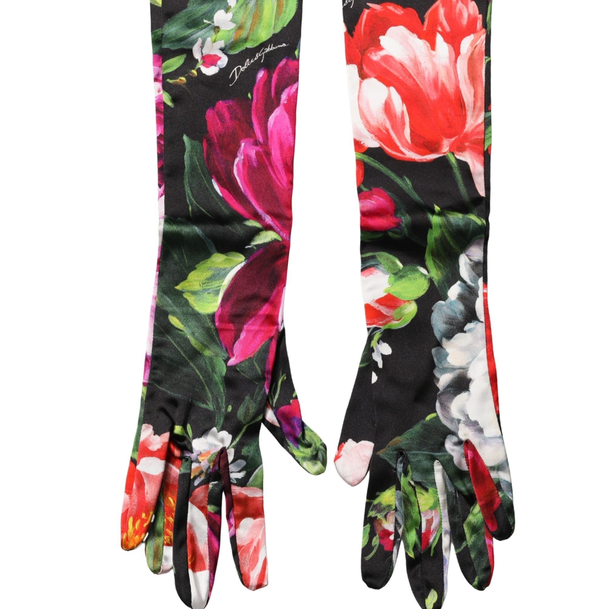 Dolce & Gabbana Multicolor Floral Print Elbow Length Women Gloves