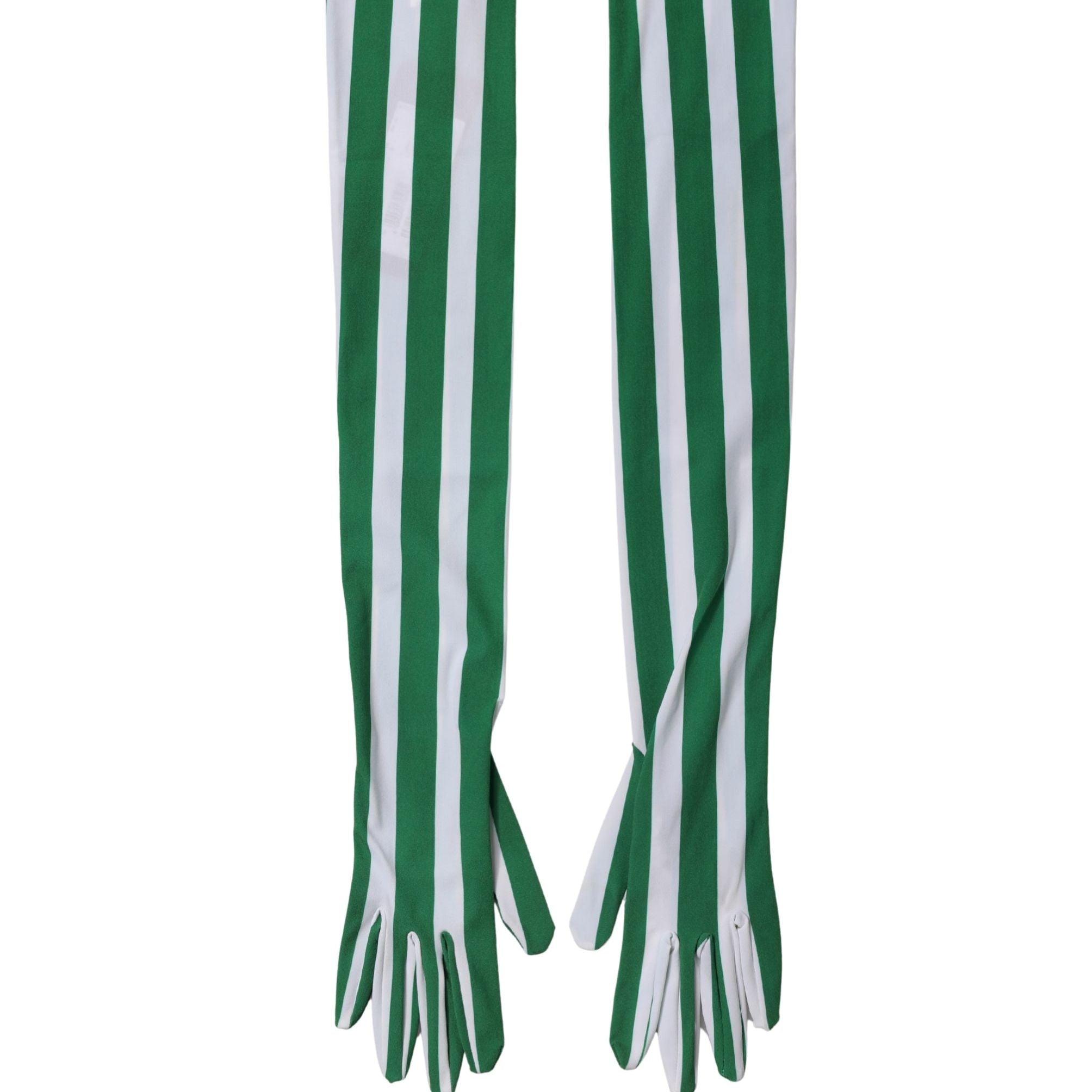 Dolce & Gabbana Green White Stripes Nylon Elbow Length Women Gloves
