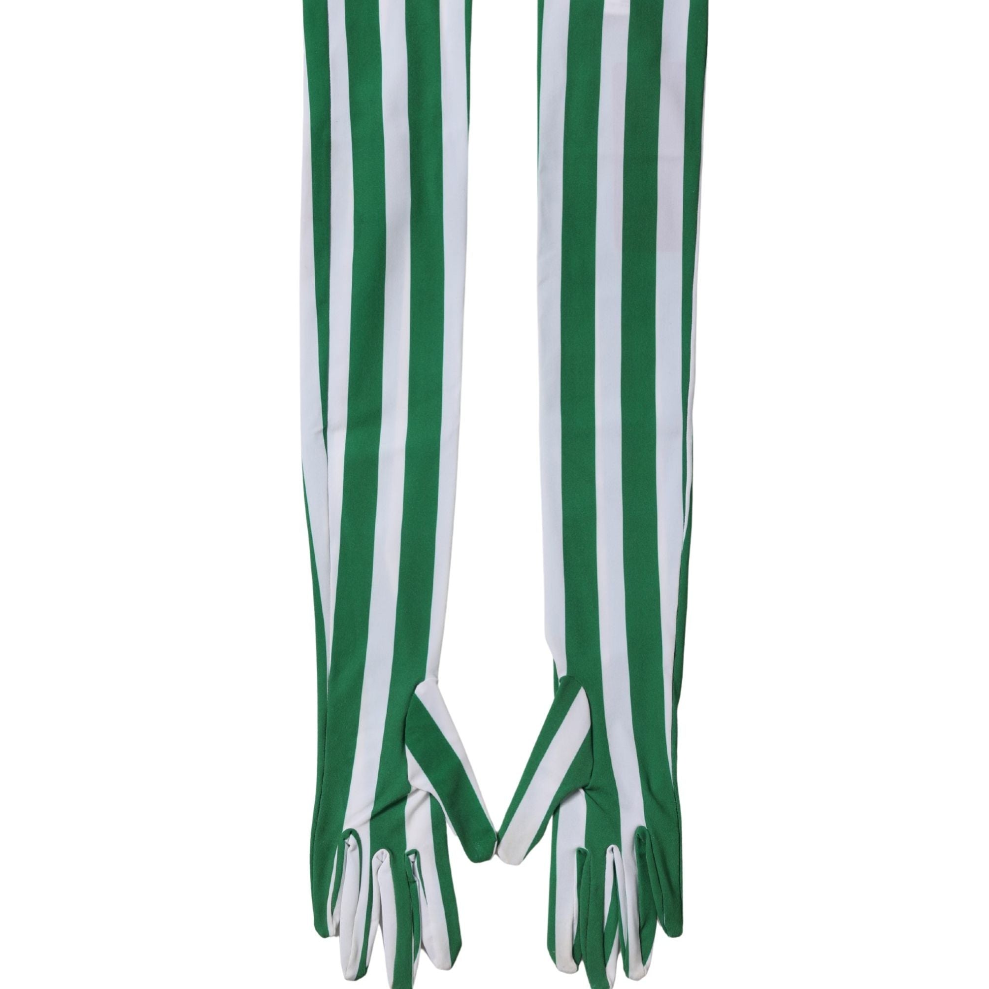 Dolce & Gabbana Green White Stripes Nylon Elbow Length Women Gloves