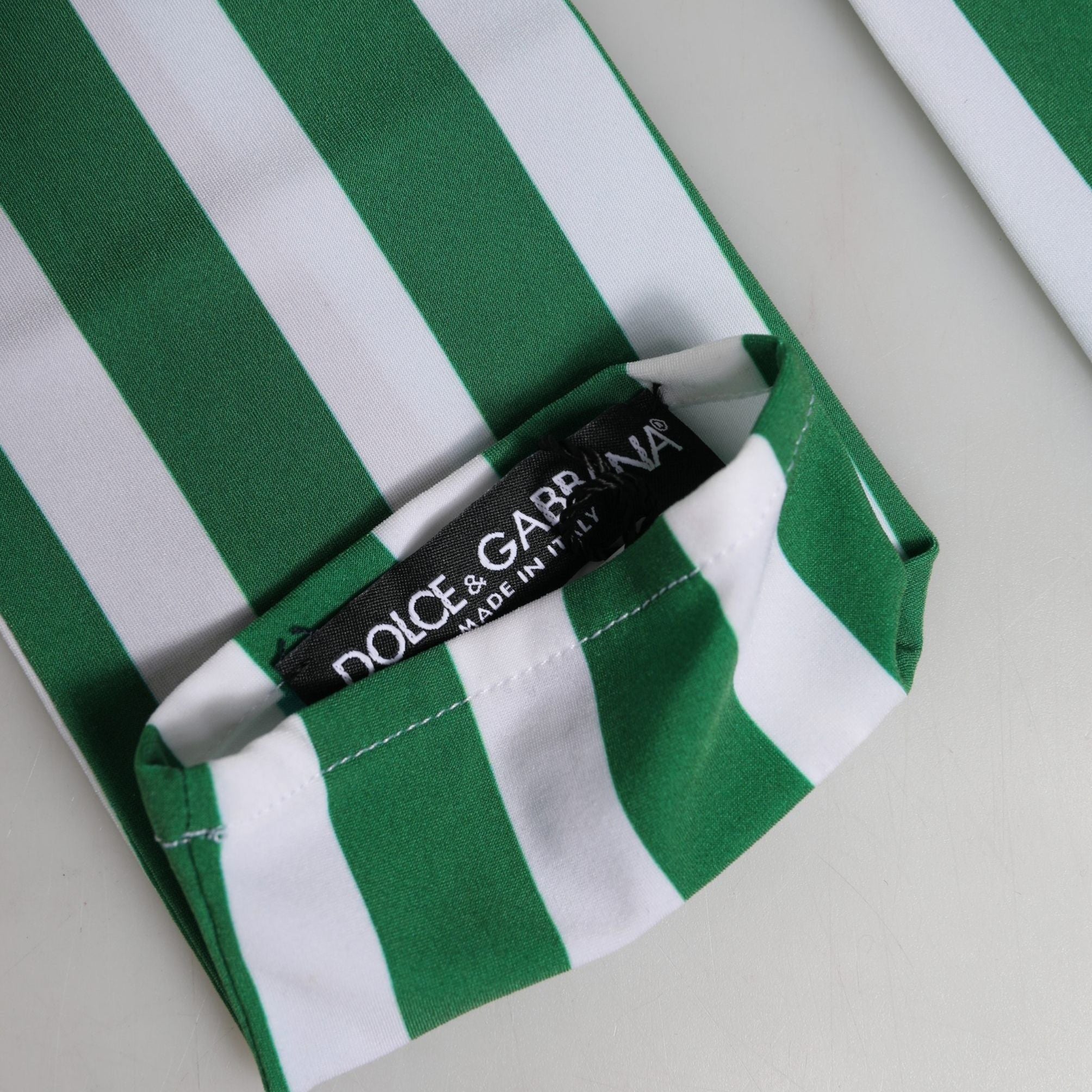 Dolce & Gabbana Green White Stripes Nylon Elbow Length Women Gloves