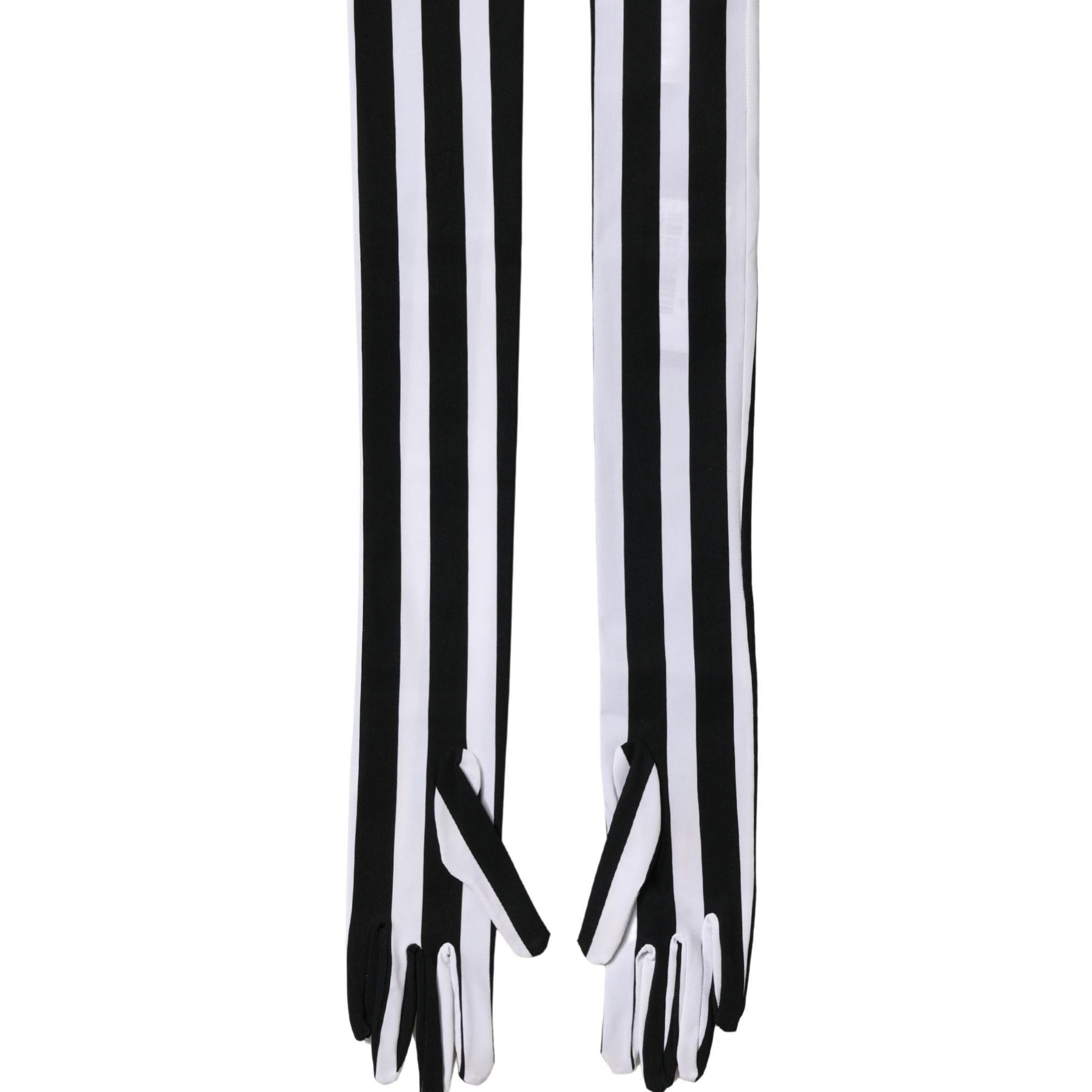 Dolce & Gabbana Black White Stripes Nylon Elbow Length Women Gloves