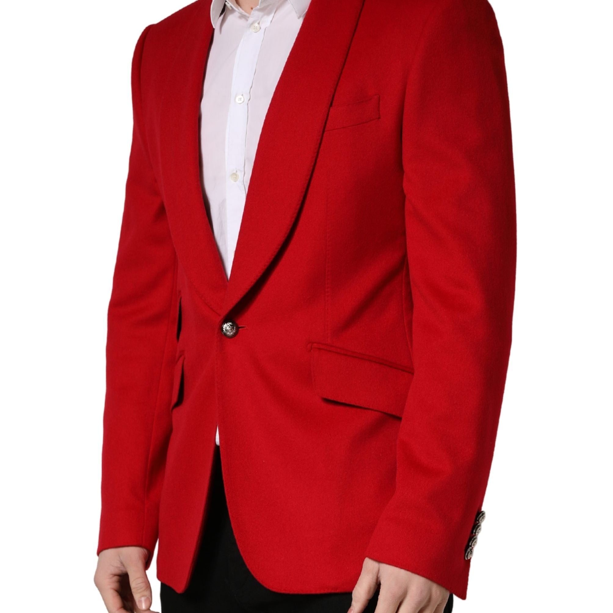 Dolce & Gabbana Red Cashmere Single Breasted Jacket Blazer