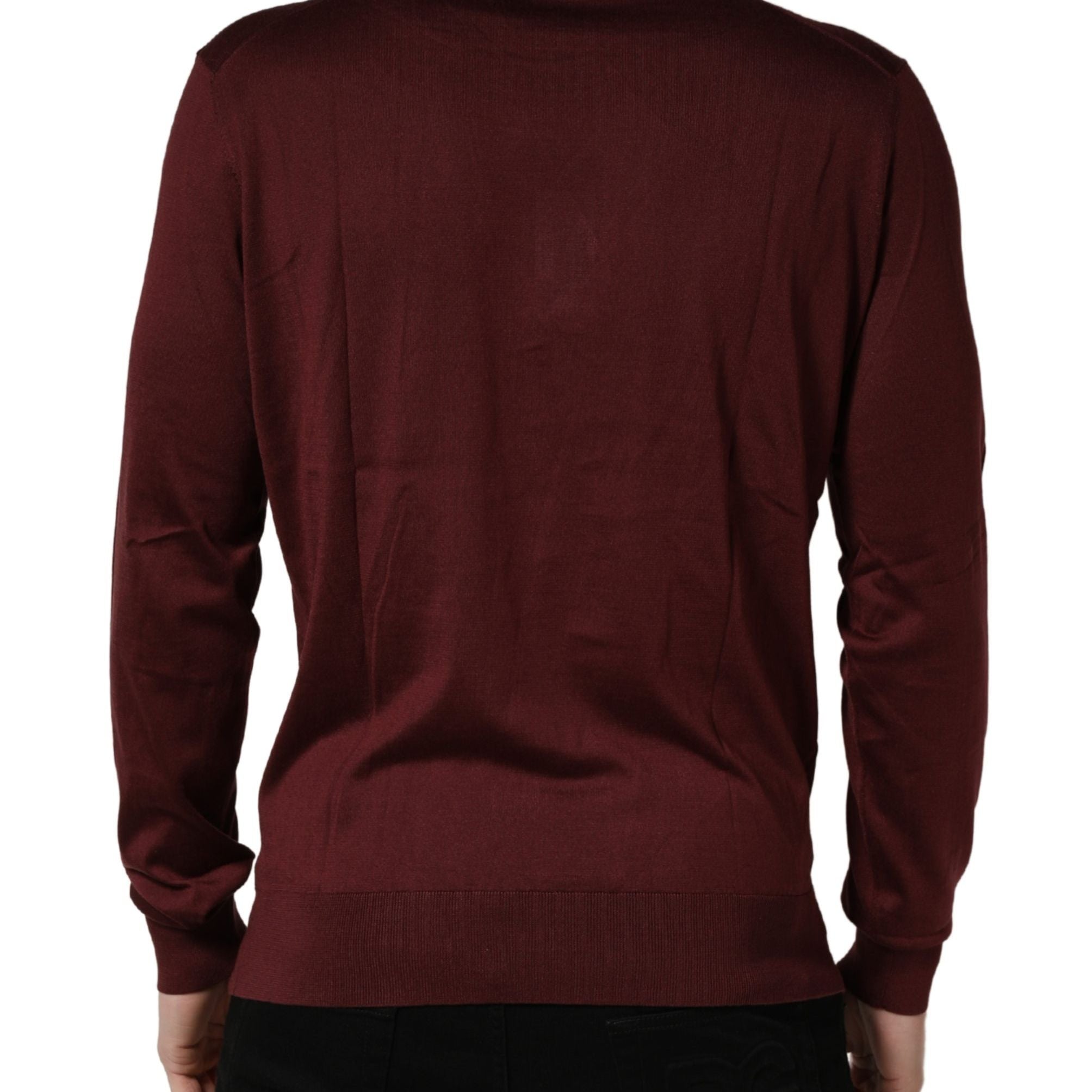 Dolce & Gabbana Maroon Silk Men Crew Neck Pullover Sweater