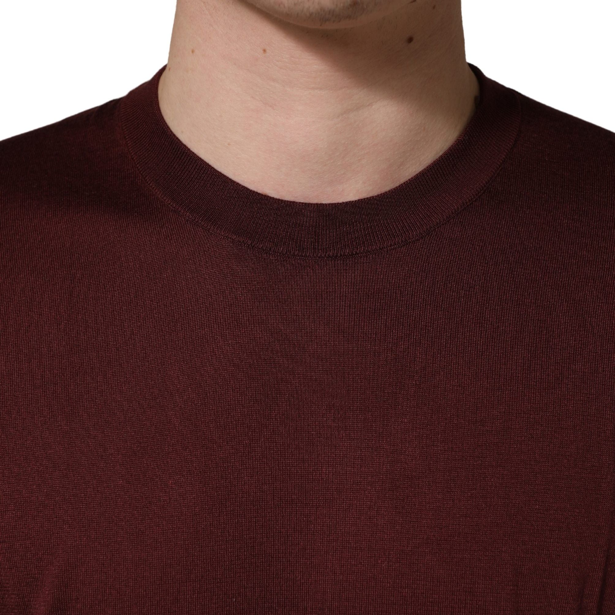 Dolce & Gabbana Maroon Silk Men Crew Neck Pullover Sweater