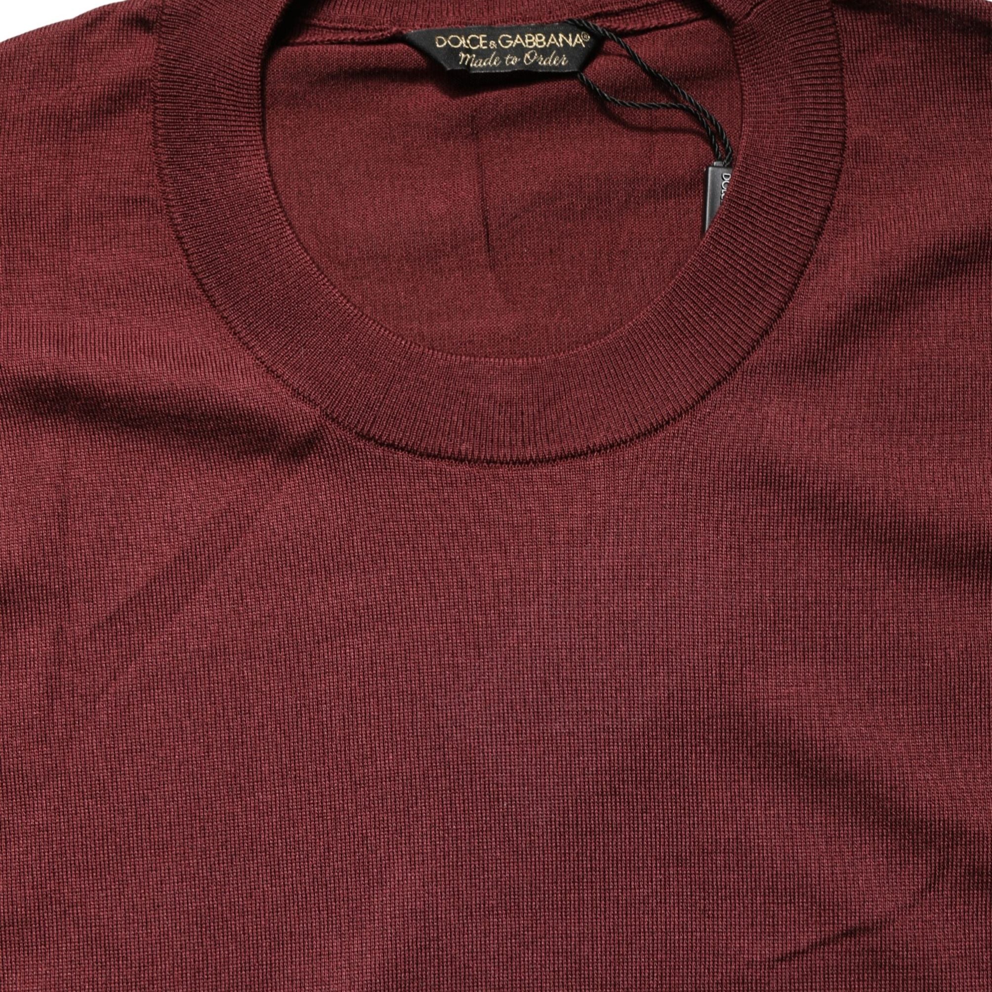 Dolce & Gabbana Maroon Silk Men Crew Neck Pullover Sweater