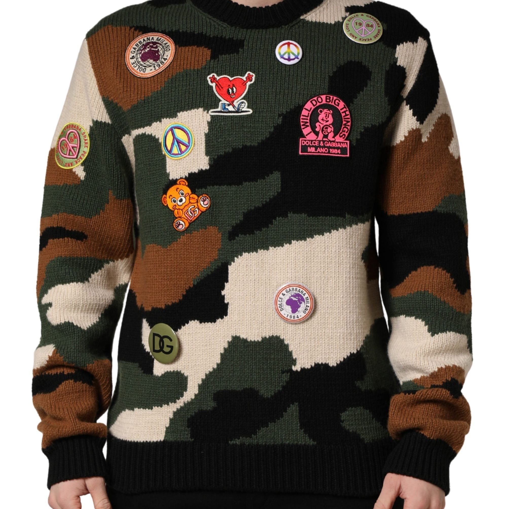 Dolce & Gabbana Multicolor Intarsia-Knit Camouflage Pullover Sweater