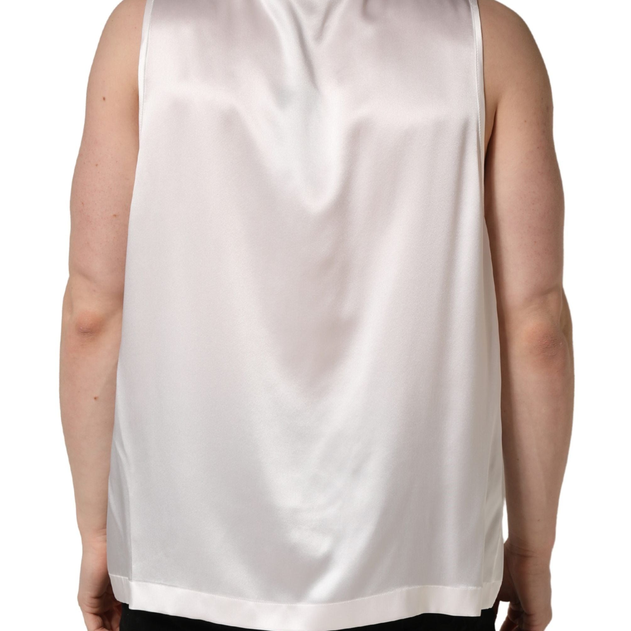 Dolce & Gabbana White Satin Polyester SleevelessTank T-shirt