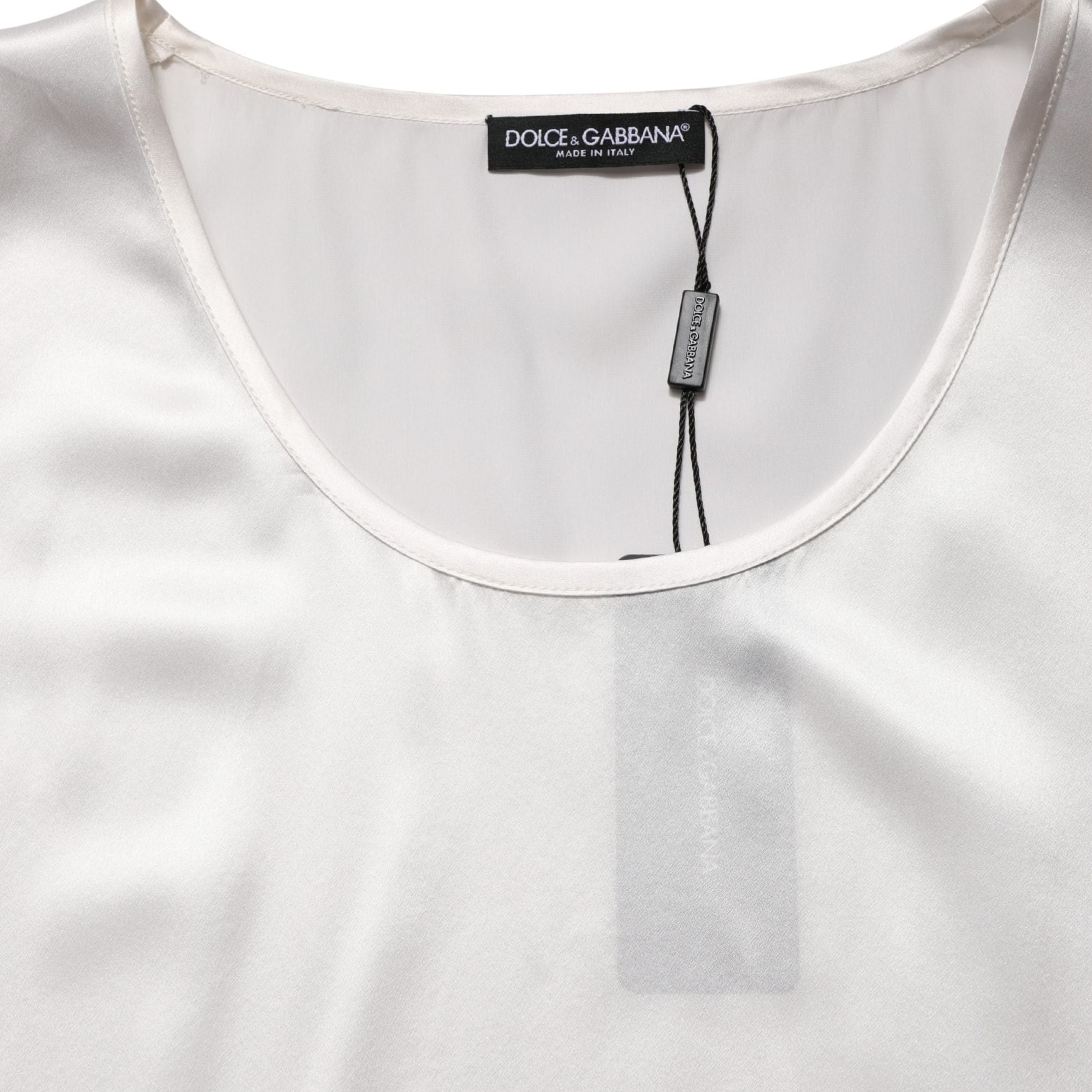 Dolce & Gabbana White Satin Polyester SleevelessTank T-shirt