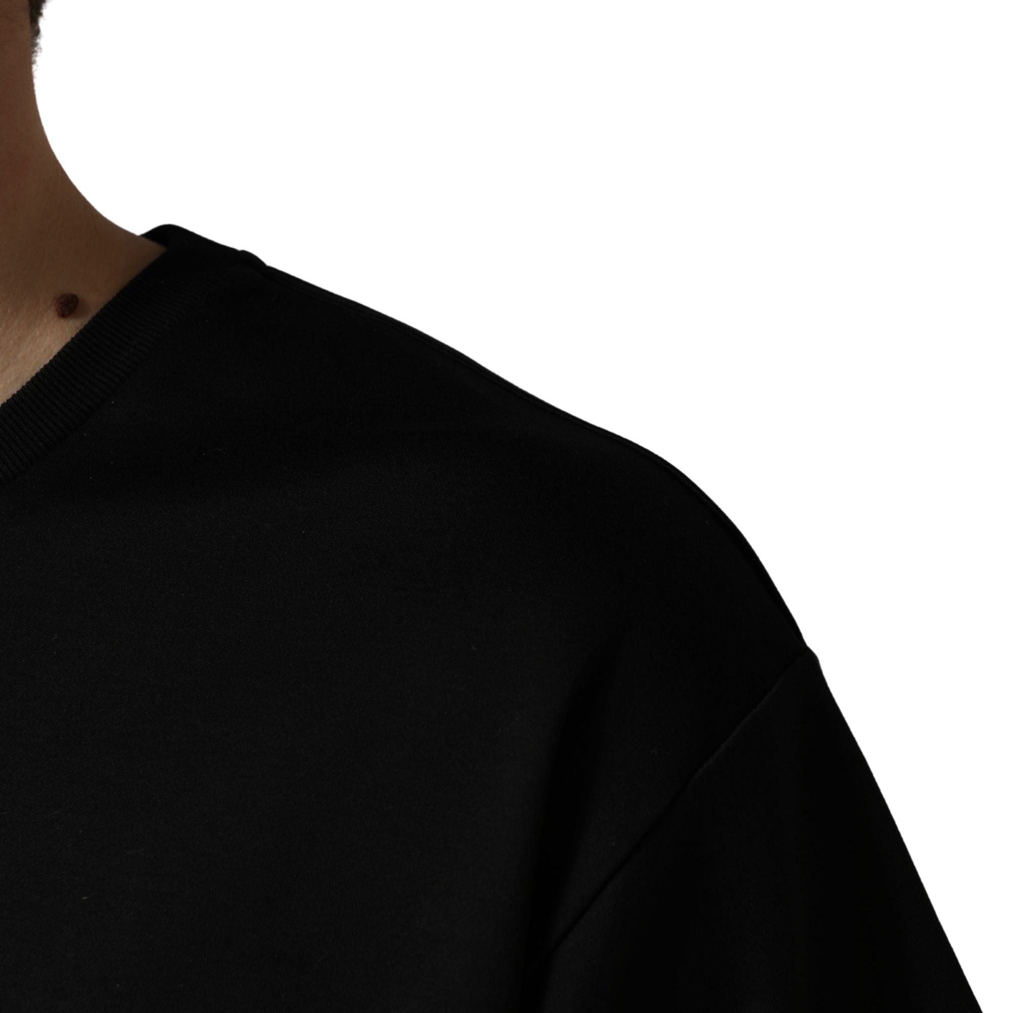Dolce & Gabbana Black Logo Embroidered Men Crew Neck T-shirt
