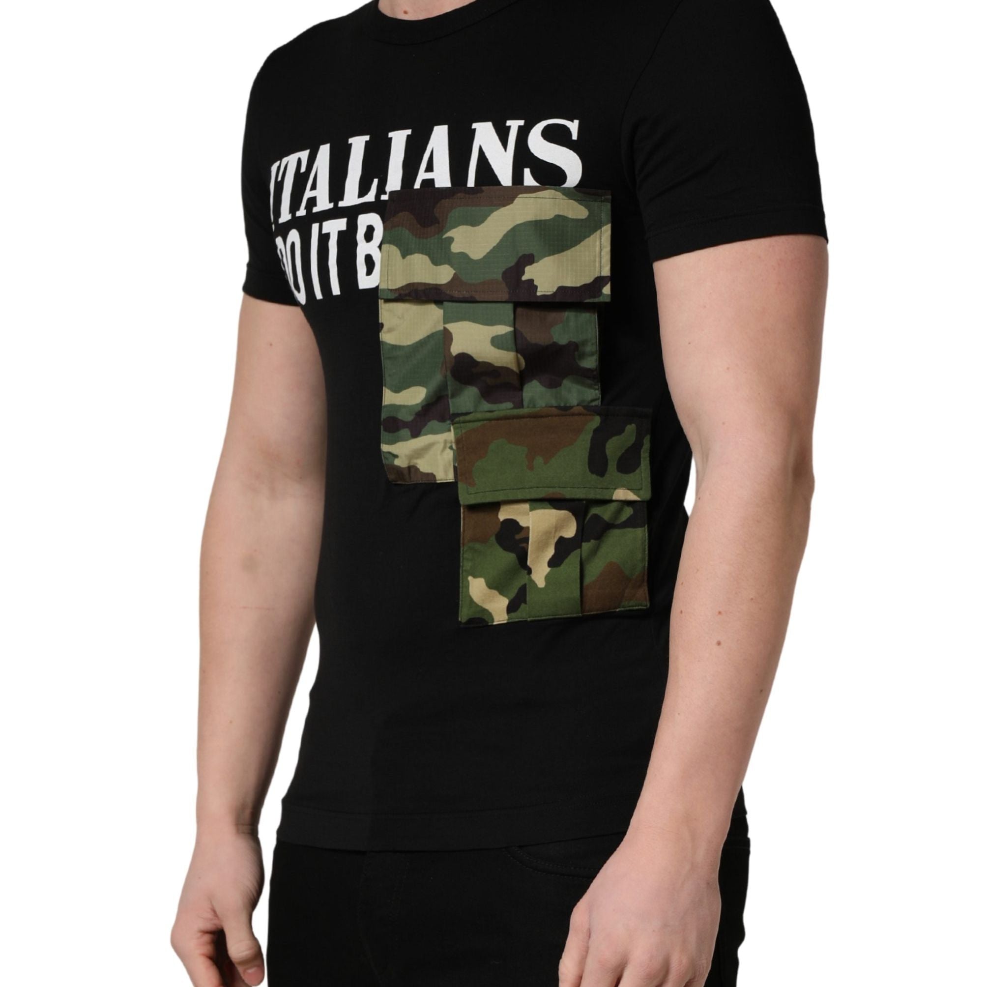 Dolce & Gabbana Black Italians Do It Better Camo Pocket Men T-shirt