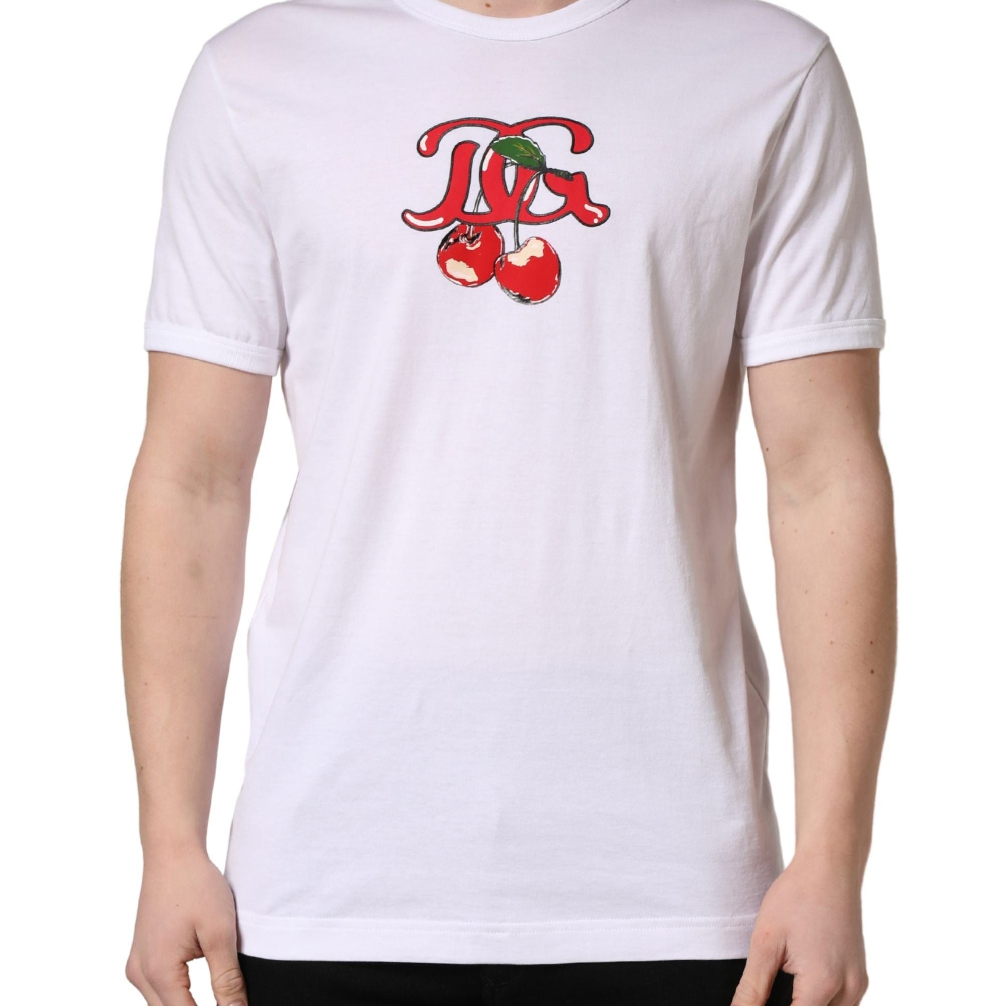 Dolce & Gabbana White DG Cherries Cotton Crew Neck T-shirt
