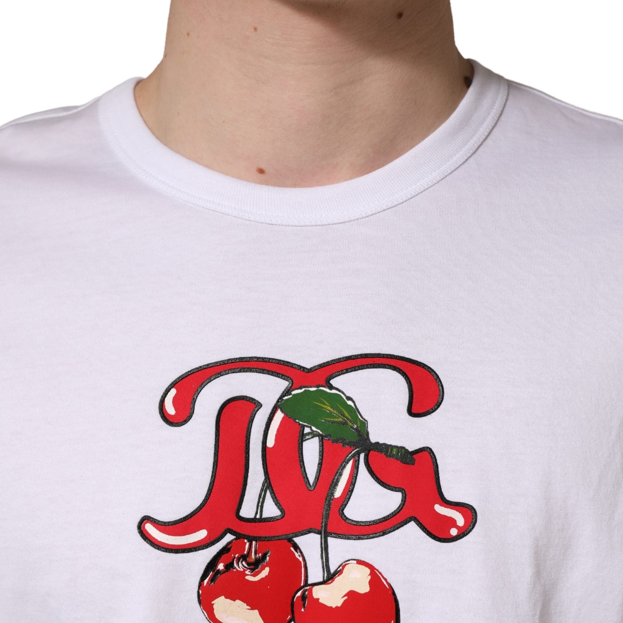 Dolce & Gabbana White DG Cherries Cotton Crew Neck T-shirt