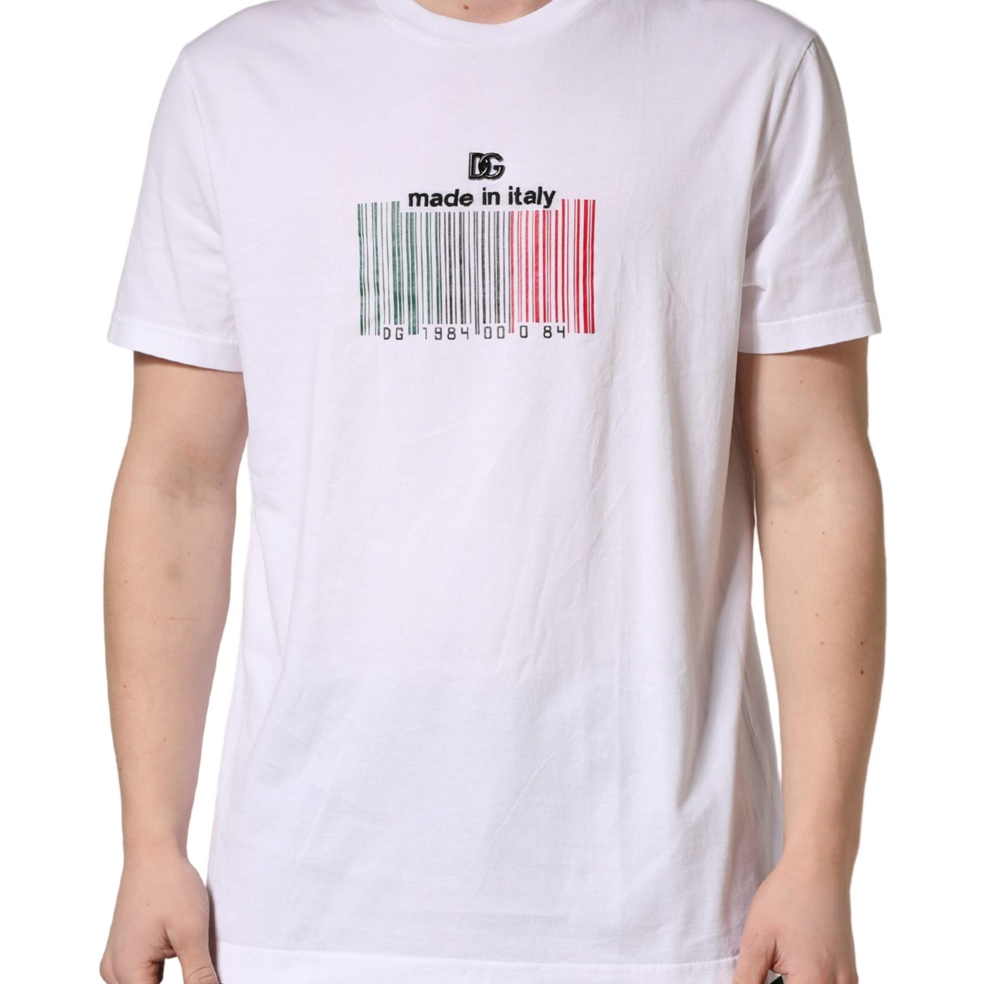 Dolce & Gabbana White Barcode Cotton Crew Neck Men T-shirt