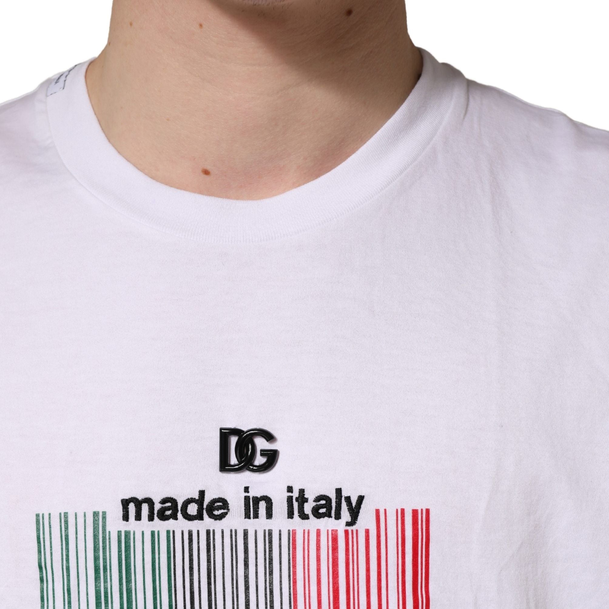 Dolce & Gabbana White Barcode Cotton Crew Neck Men T-shirt