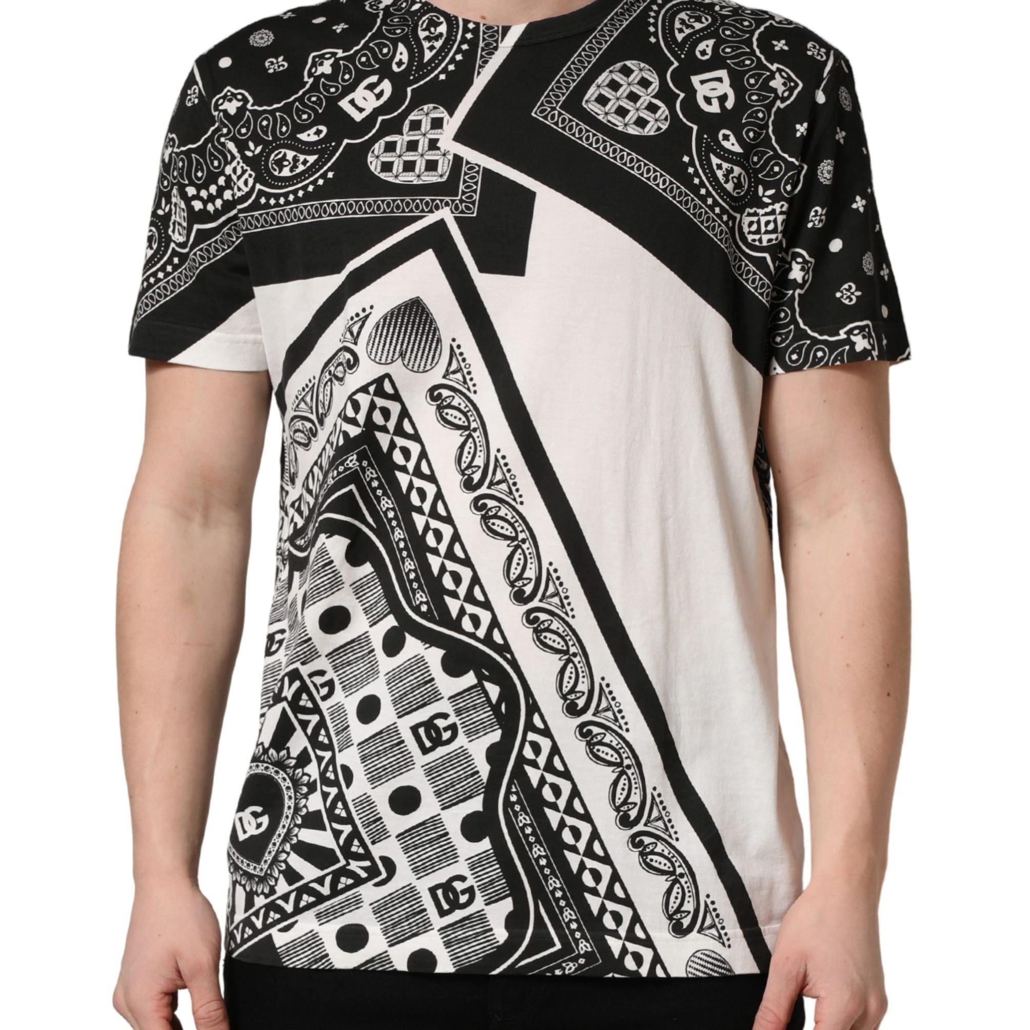 Dolce & Gabbana Black White Bandana Cotton Crew Neck T-shirt