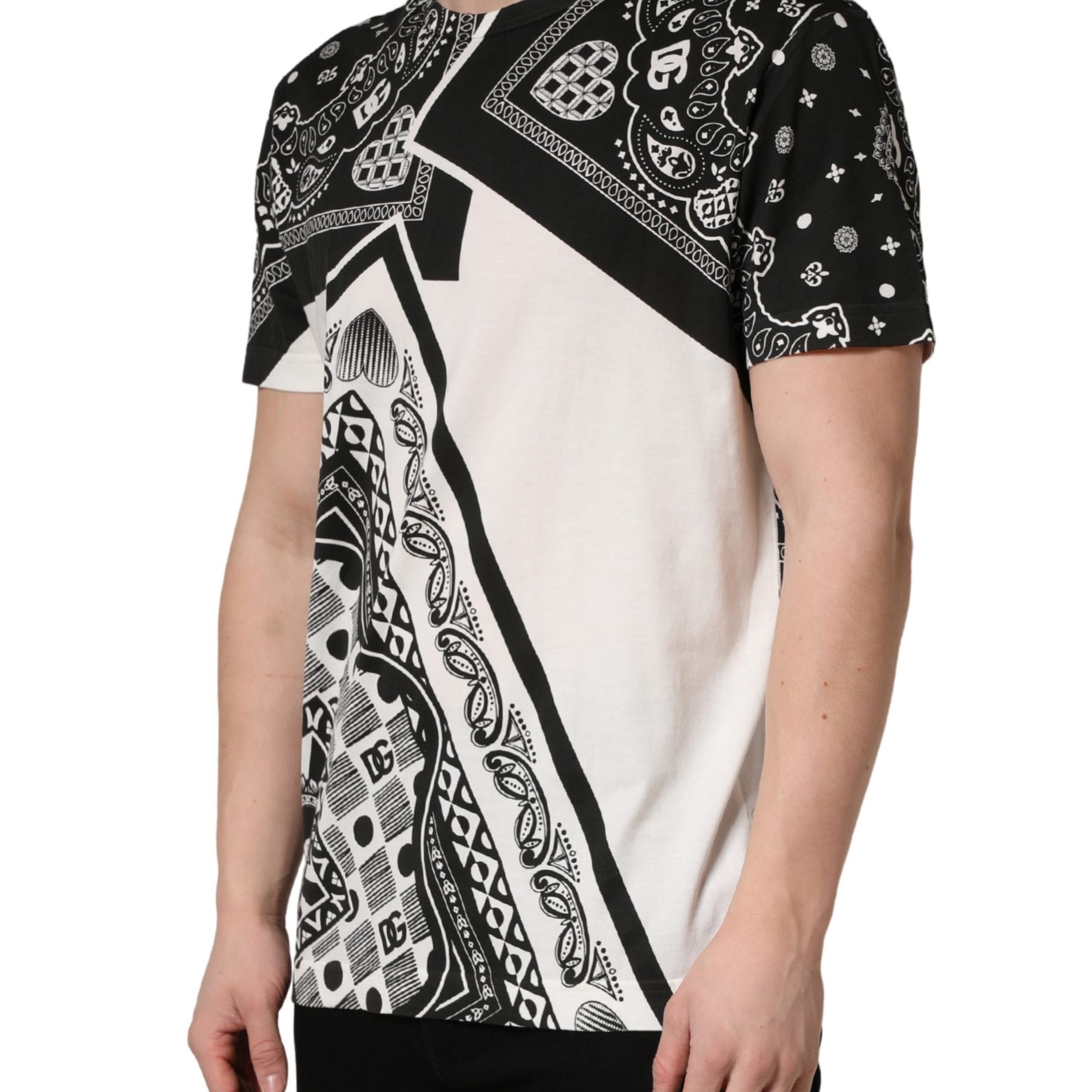 Dolce & Gabbana Black White Bandana Cotton Crew Neck T-shirt