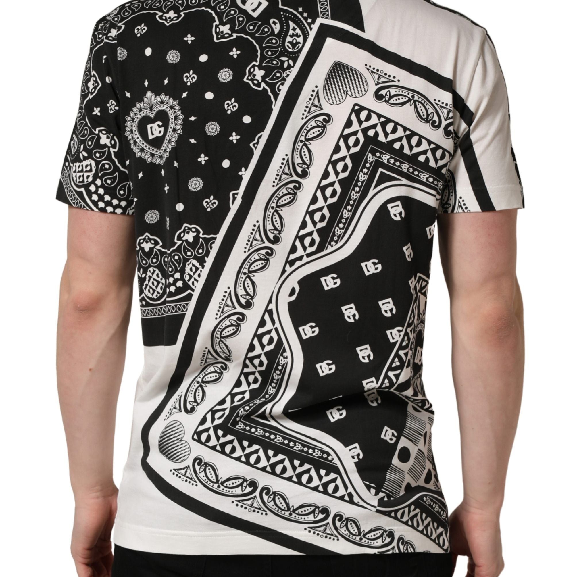 Dolce & Gabbana Black White Bandana Cotton Crew Neck T-shirt
