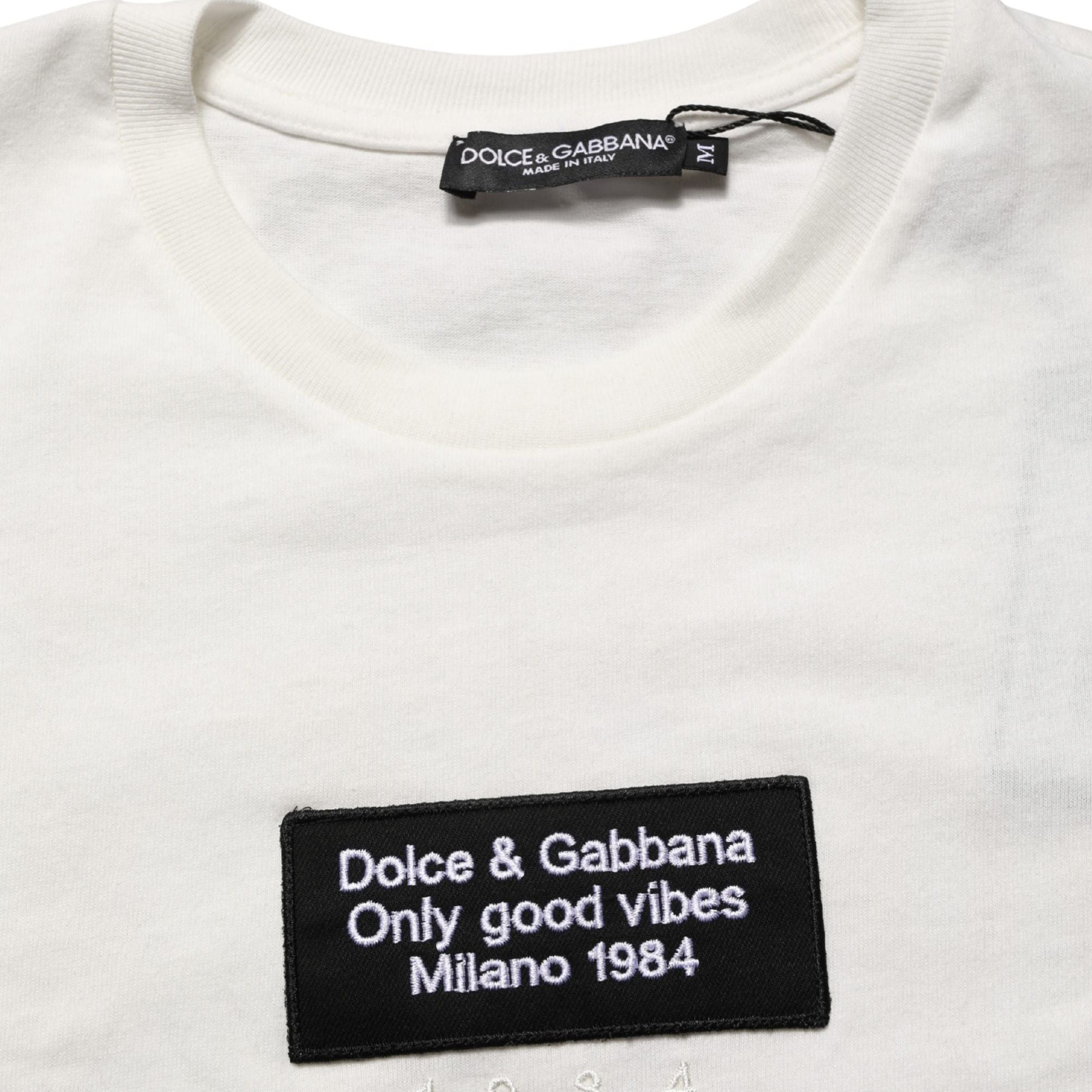 Dolce & Gabbana White Logo Patch Cotton Men Crew Neck T-shirt