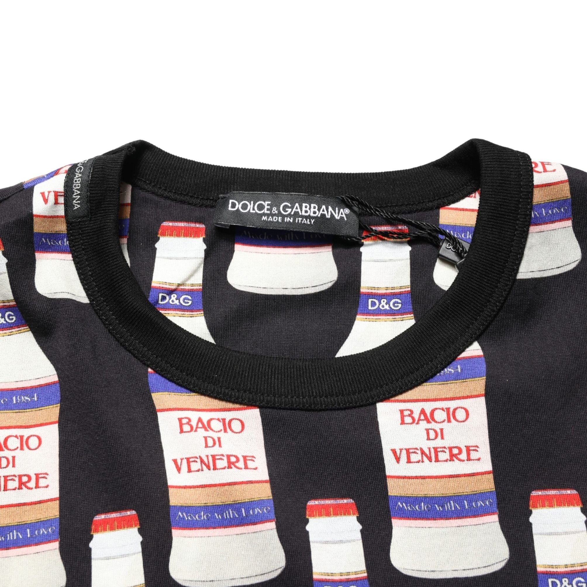 Dolce & Gabbana Black Bottle Print Cotton Crew Neck T-shirt