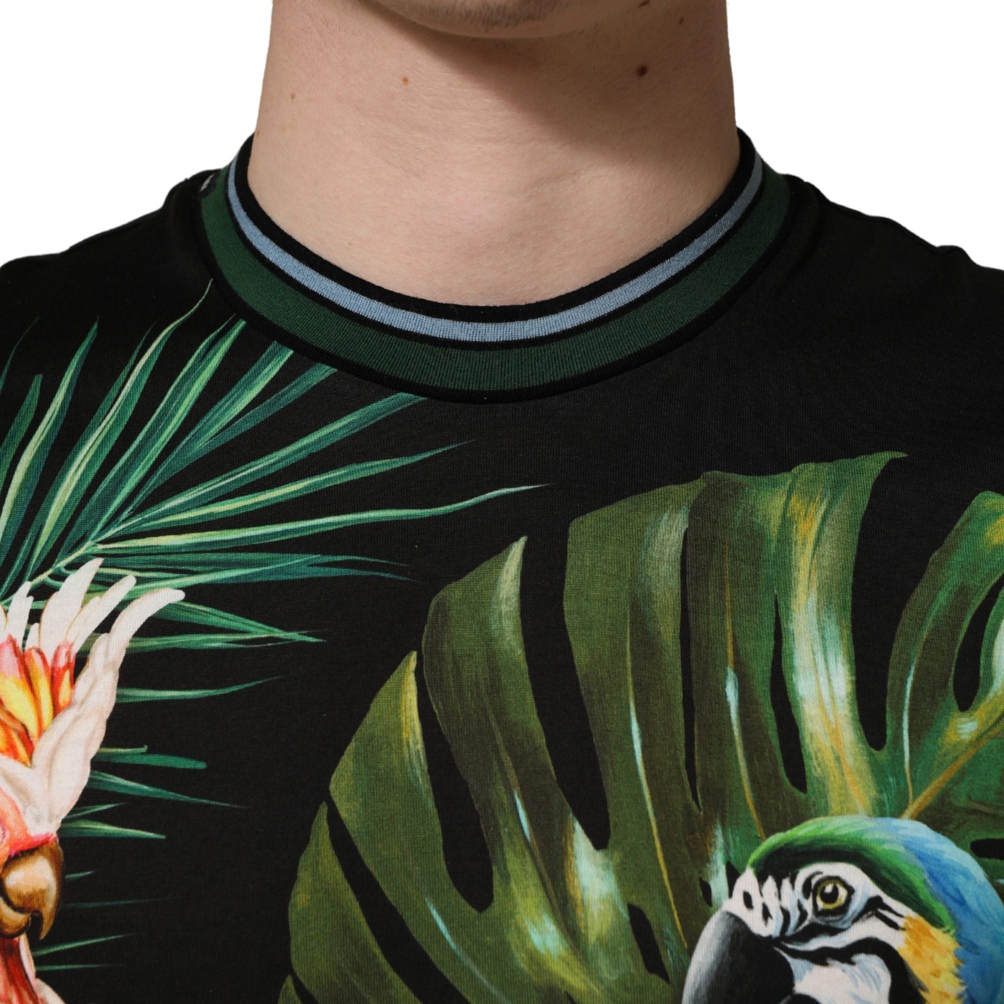 Dolce & Gabbana Black Bird Print Cotton Men Crew Neck T-shirt