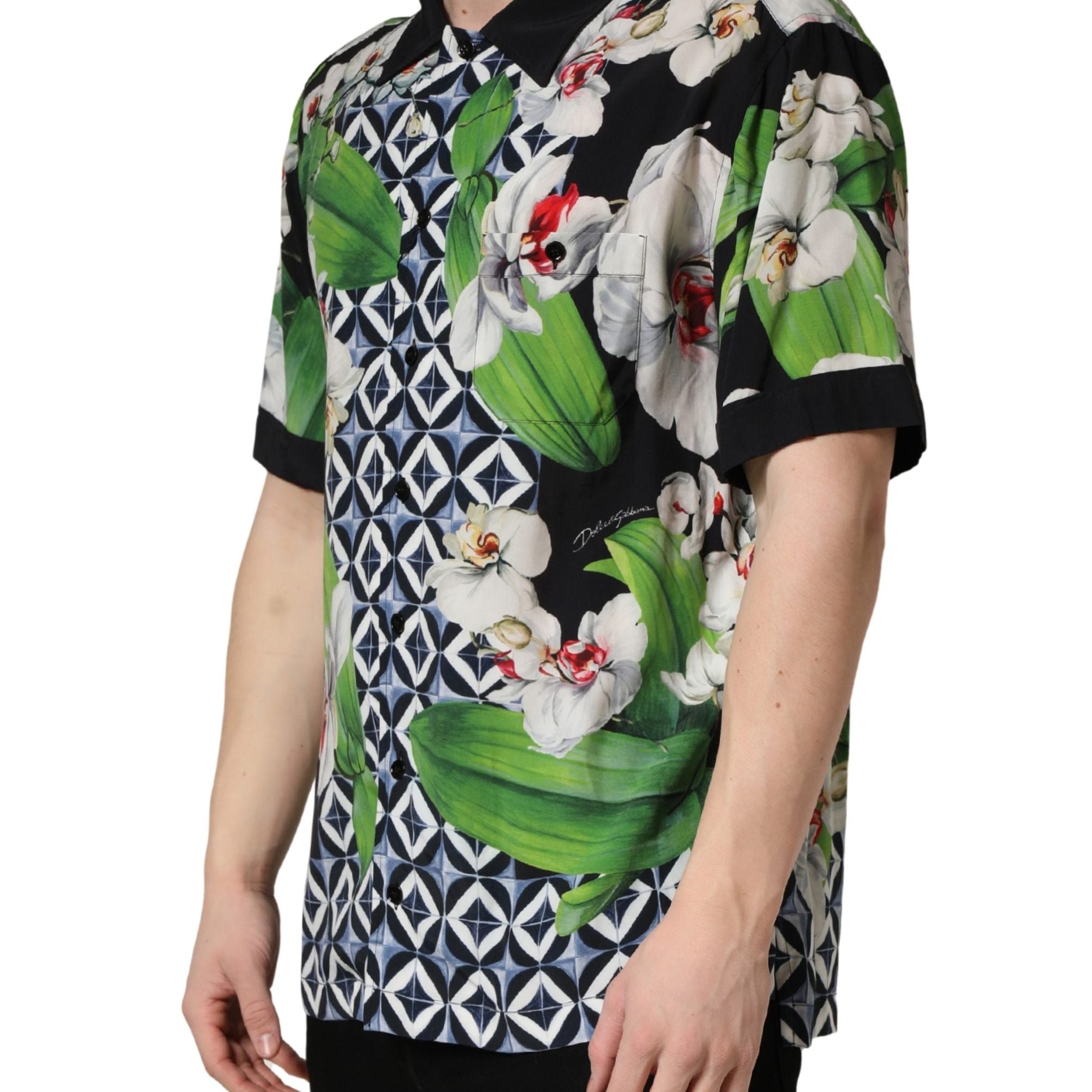 Dolce & Gabbana Multicolor Tropical Orchid Print Men Shirt