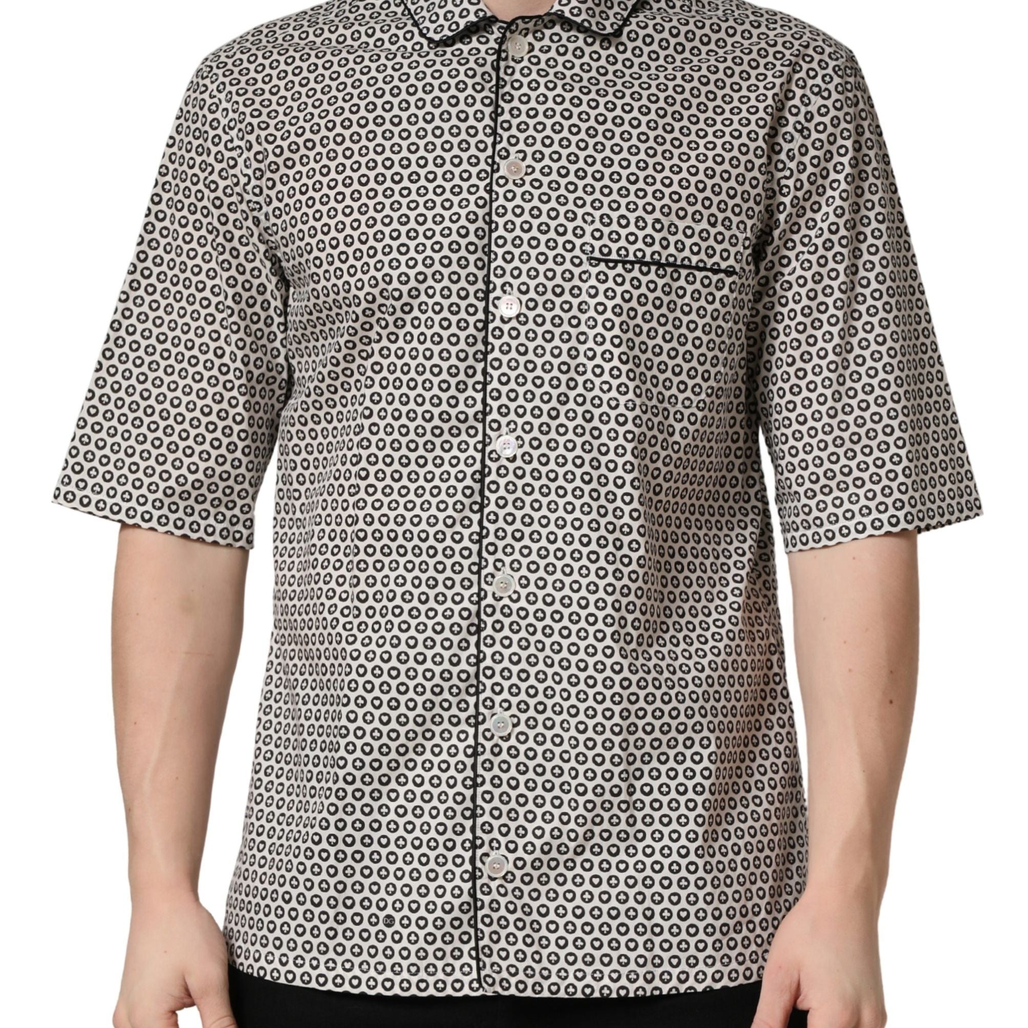 Dolce & Gabbana Black White Geometric Pattern Collared Shirt
