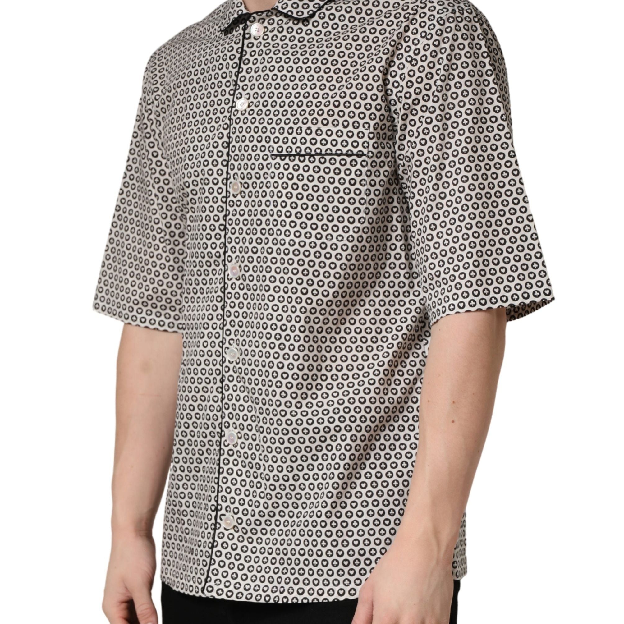 Dolce & Gabbana Black White Geometric Pattern Collared Shirt