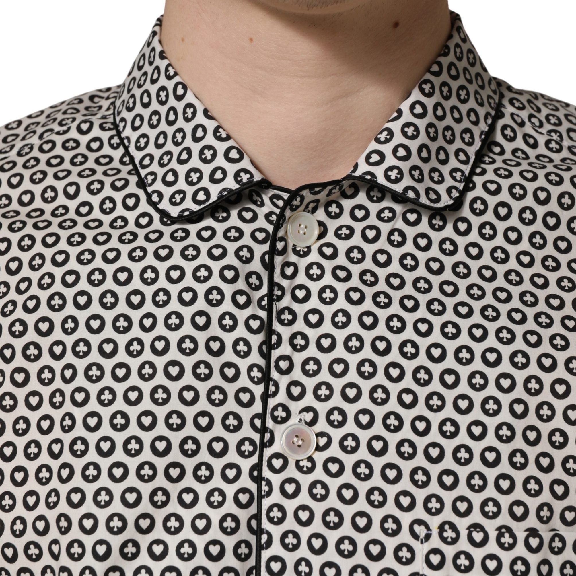 Dolce & Gabbana Black White Geometric Pattern Collared Shirt