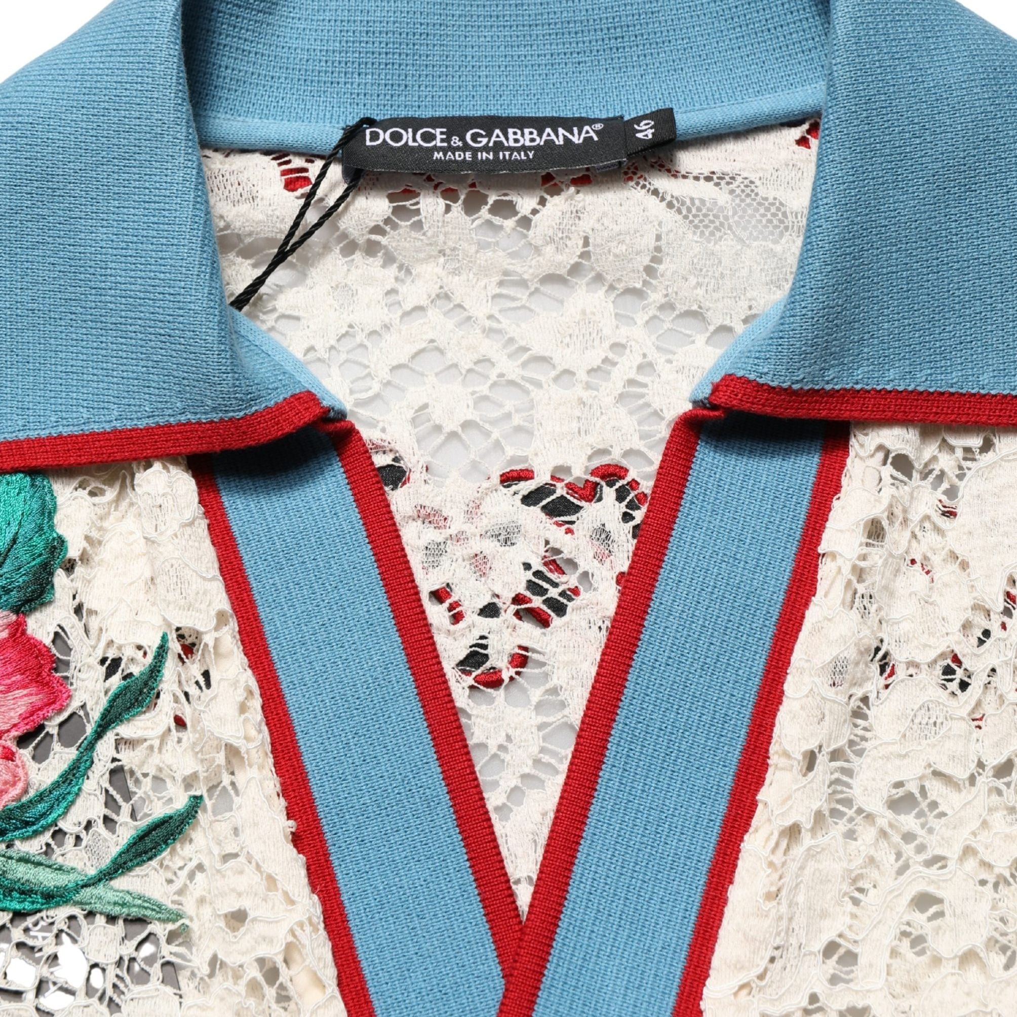 Dolce & Gabbana Beige Floral Tennis Club Lace Polo T-shirt