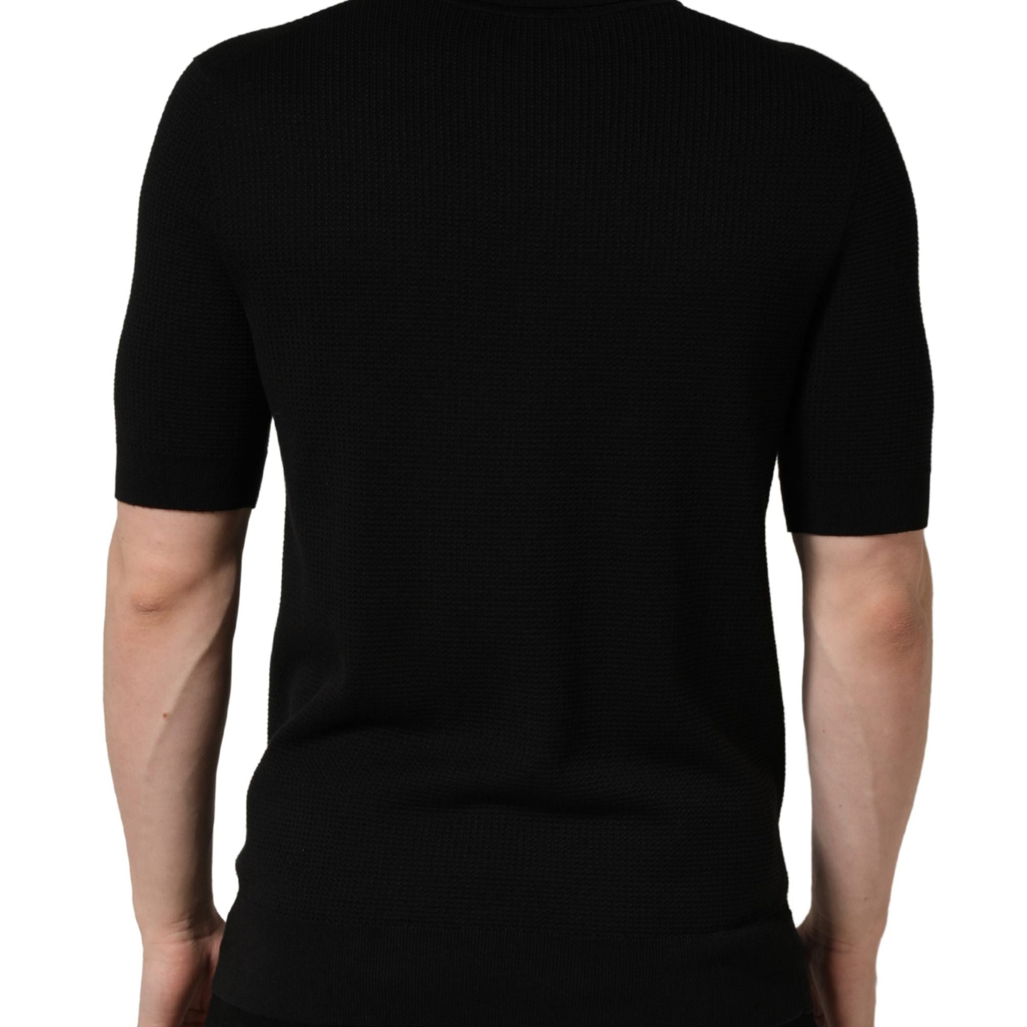 Dolce & Gabbana Black Heraldic Crest Patch Silk Polo T-shirt