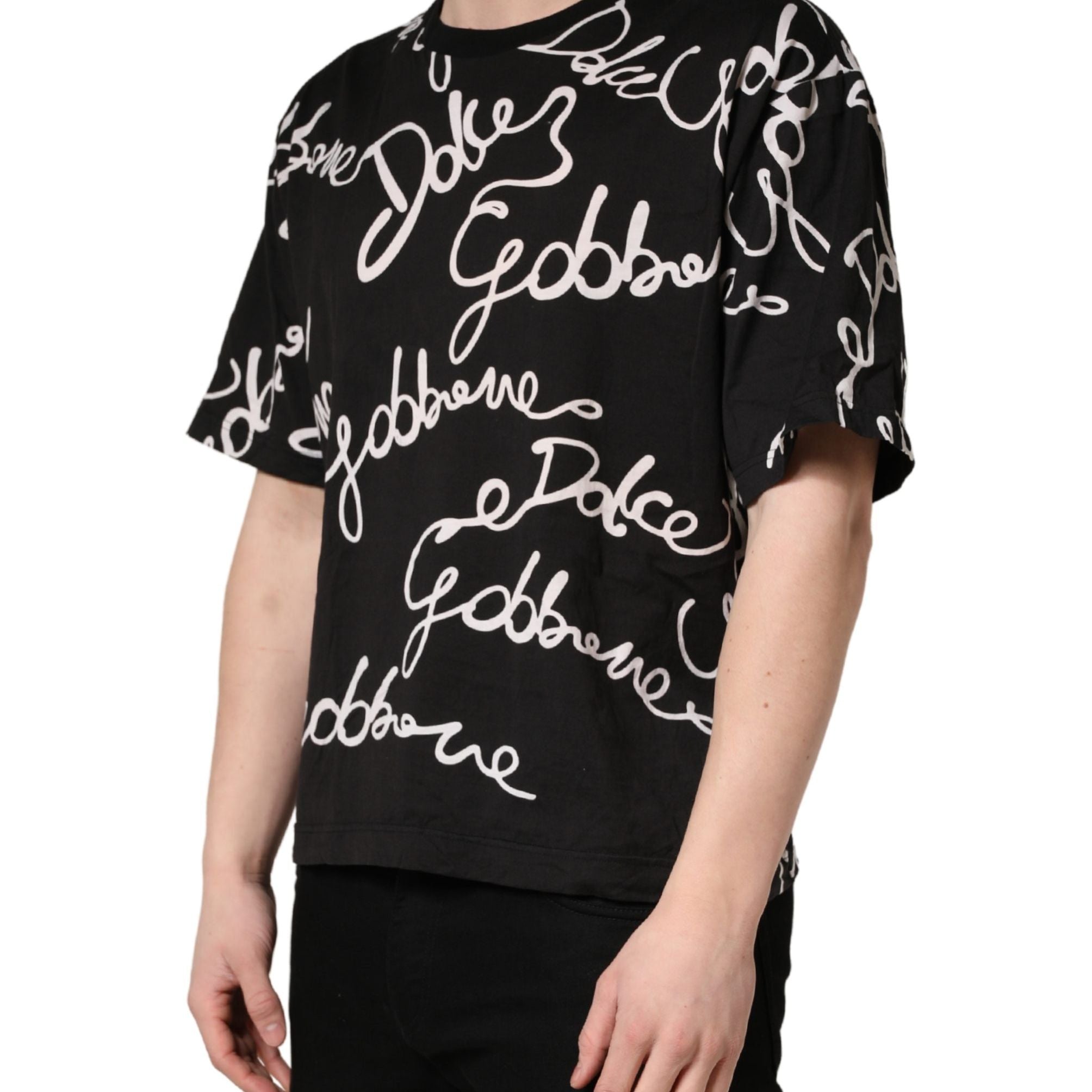 Dolce & Gabbana Black Script Logo Print Men Crew Neck T-shirt
