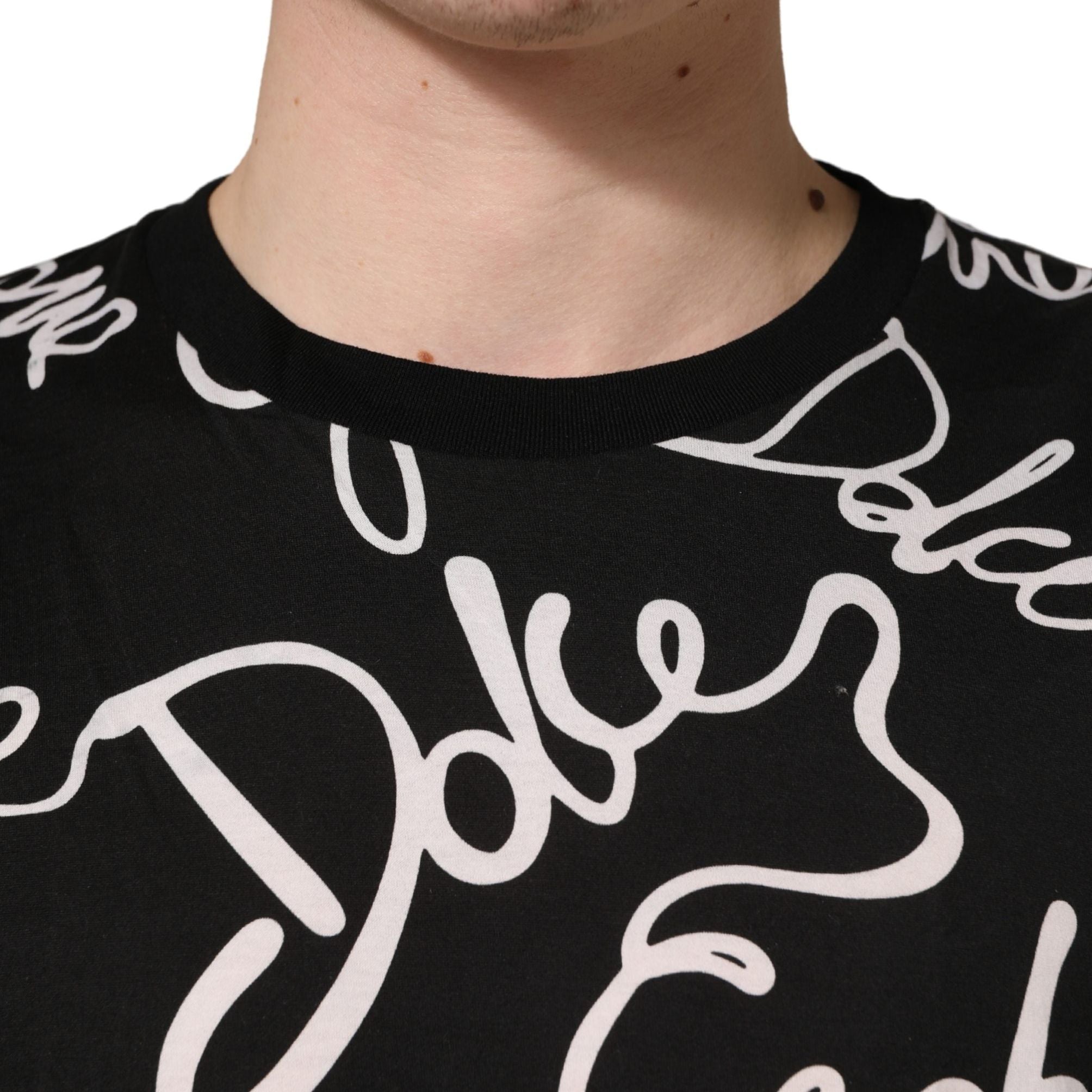 Dolce & Gabbana Black Script Logo Print Men Crew Neck T-shirt