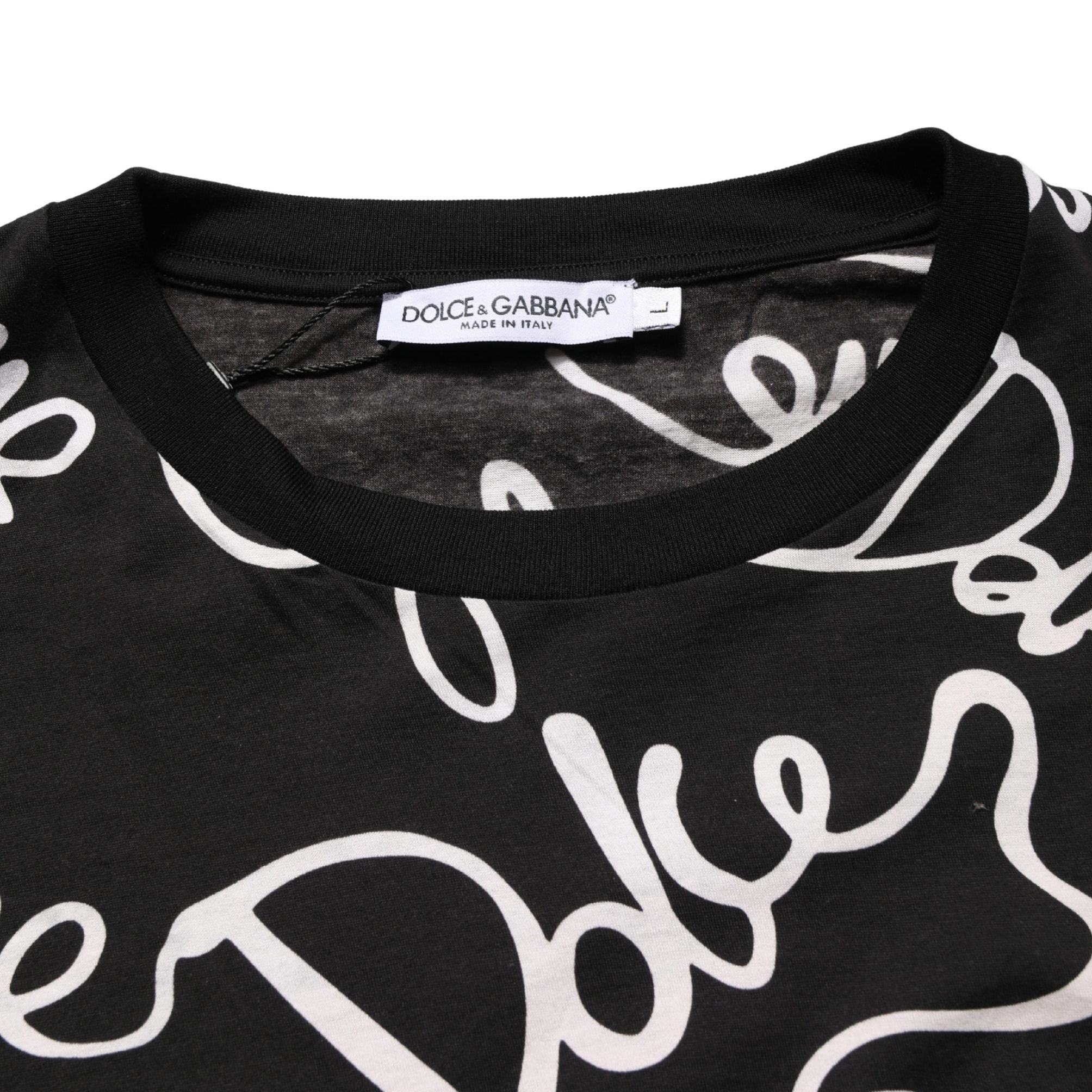 Dolce & Gabbana Black Script Logo Print Men Crew Neck T-shirt
