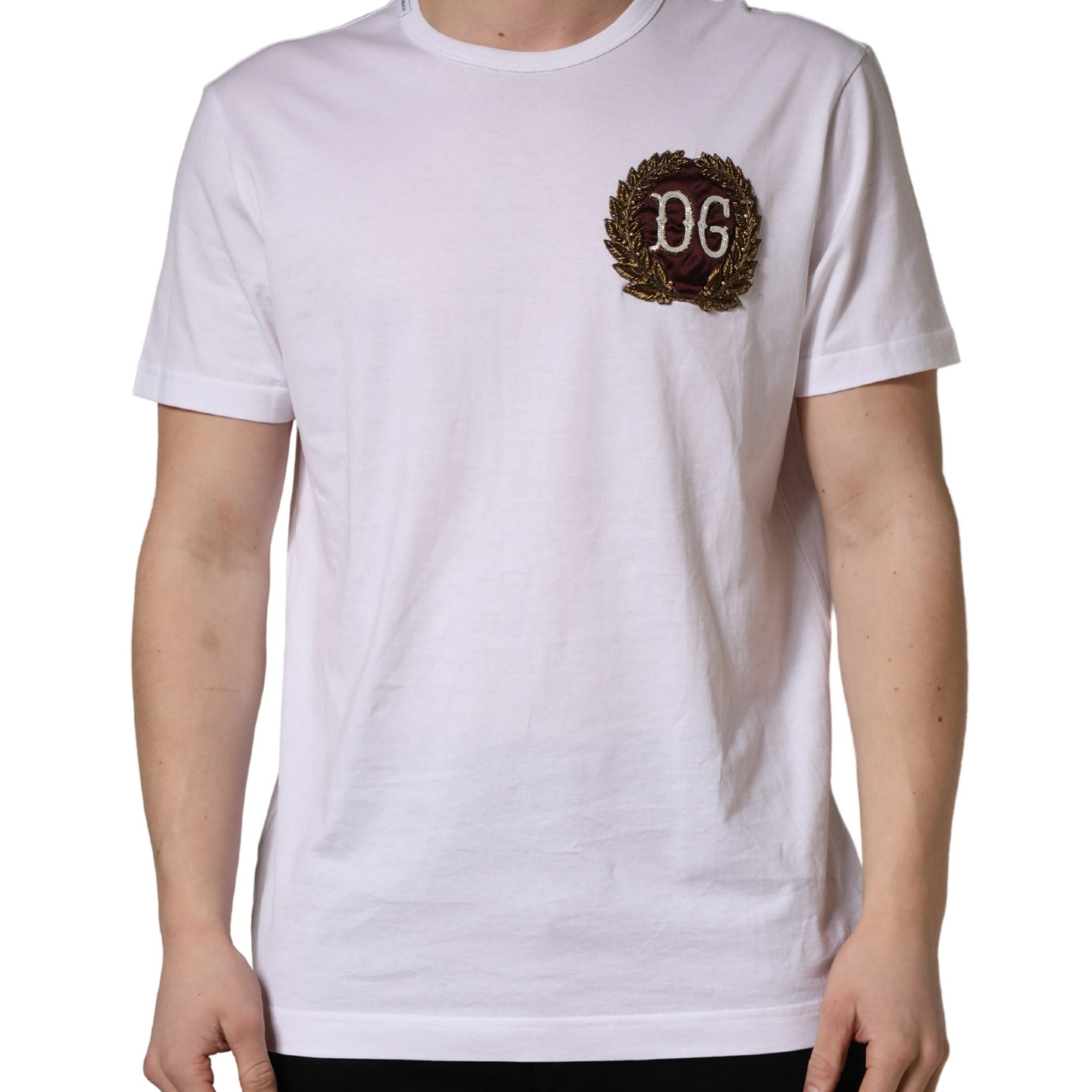 Dolce & Gabbana White DG Leaf Embroidery Crew Neck T-shirt