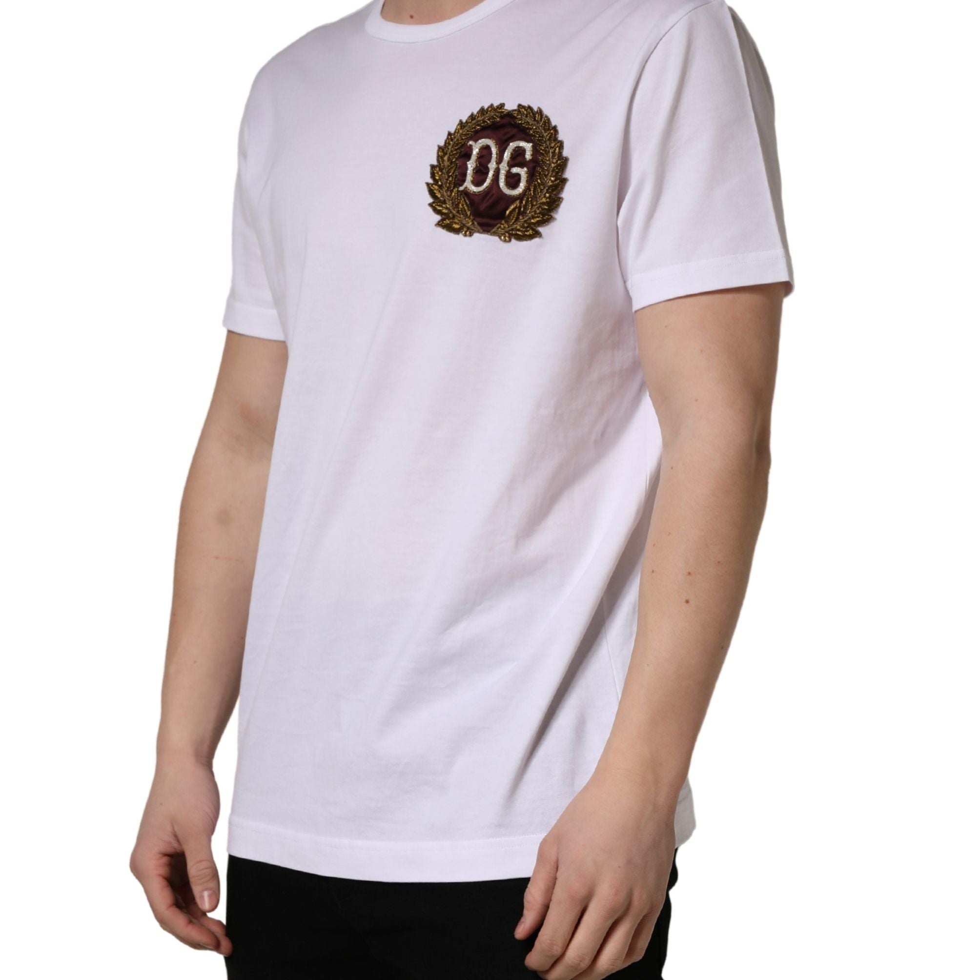Dolce & Gabbana White DG Leaf Embroidery Crew Neck T-shirt