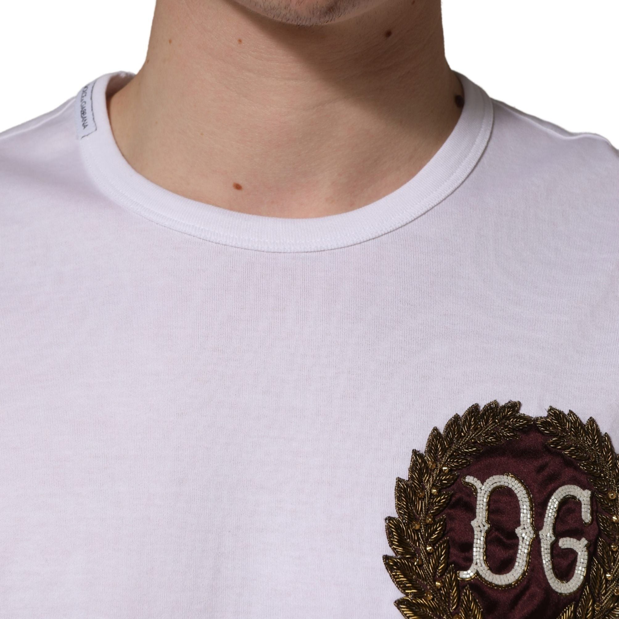 Dolce & Gabbana White DG Leaf Embroidery Crew Neck T-shirt