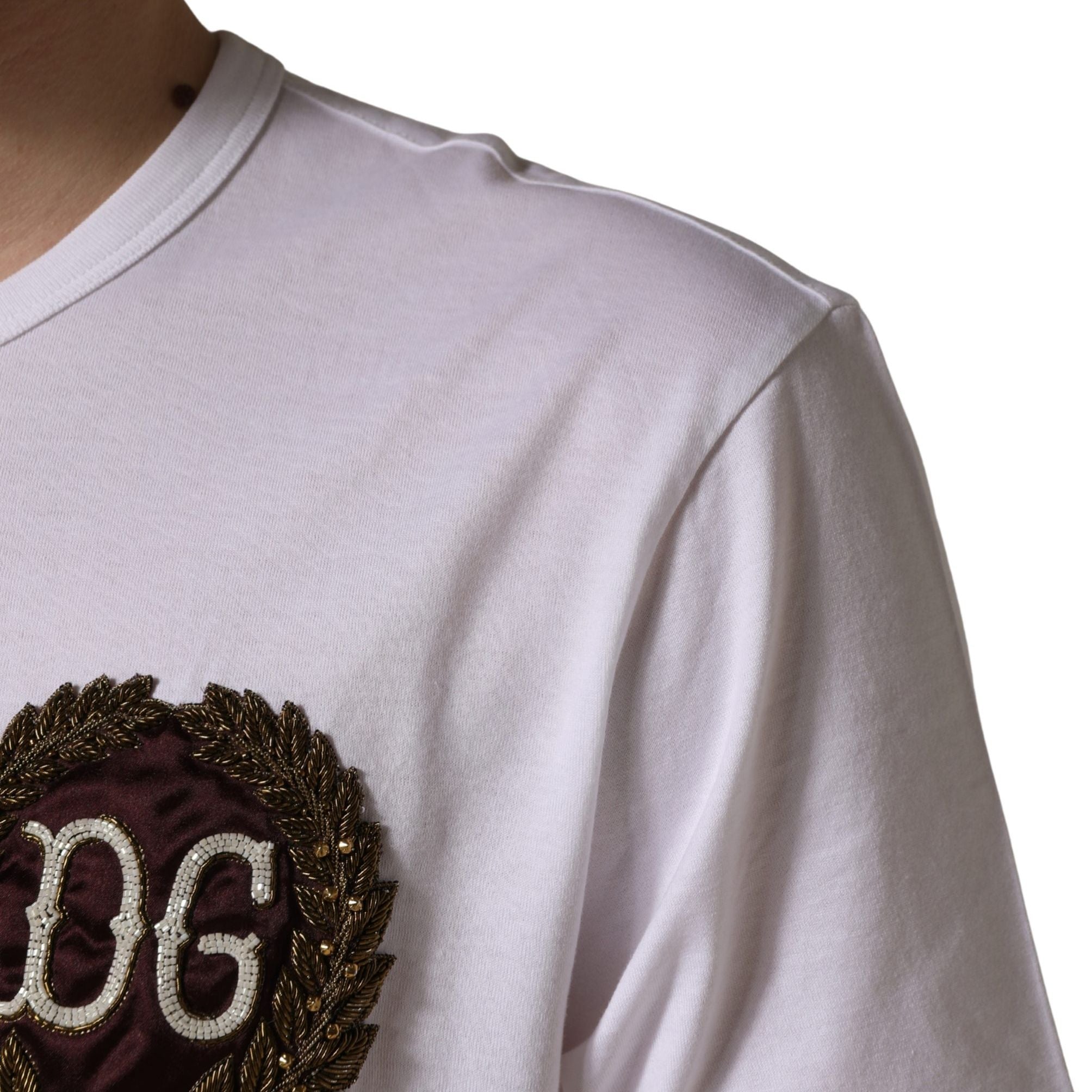 Dolce & Gabbana White DG Leaf Embroidery Crew Neck T-shirt