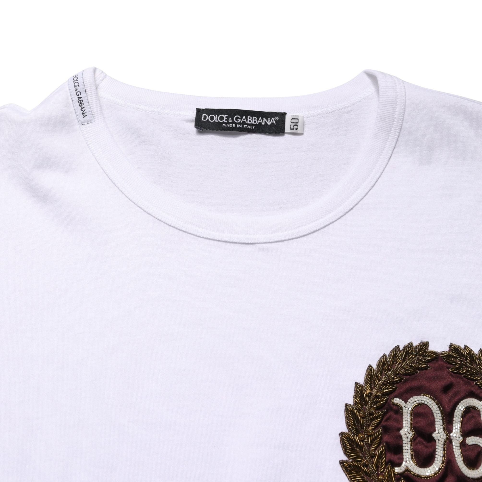 Dolce & Gabbana White DG Leaf Embroidery Crew Neck T-shirt