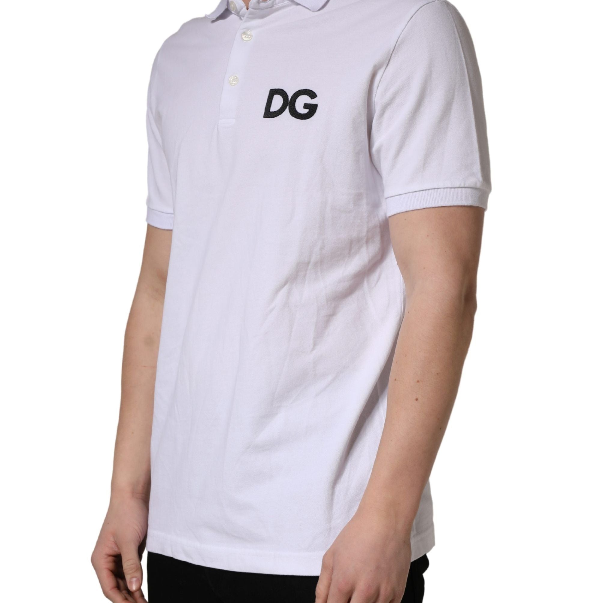 Dolce & Gabbana White Logo Embroidered Cotton Polo T-shirt