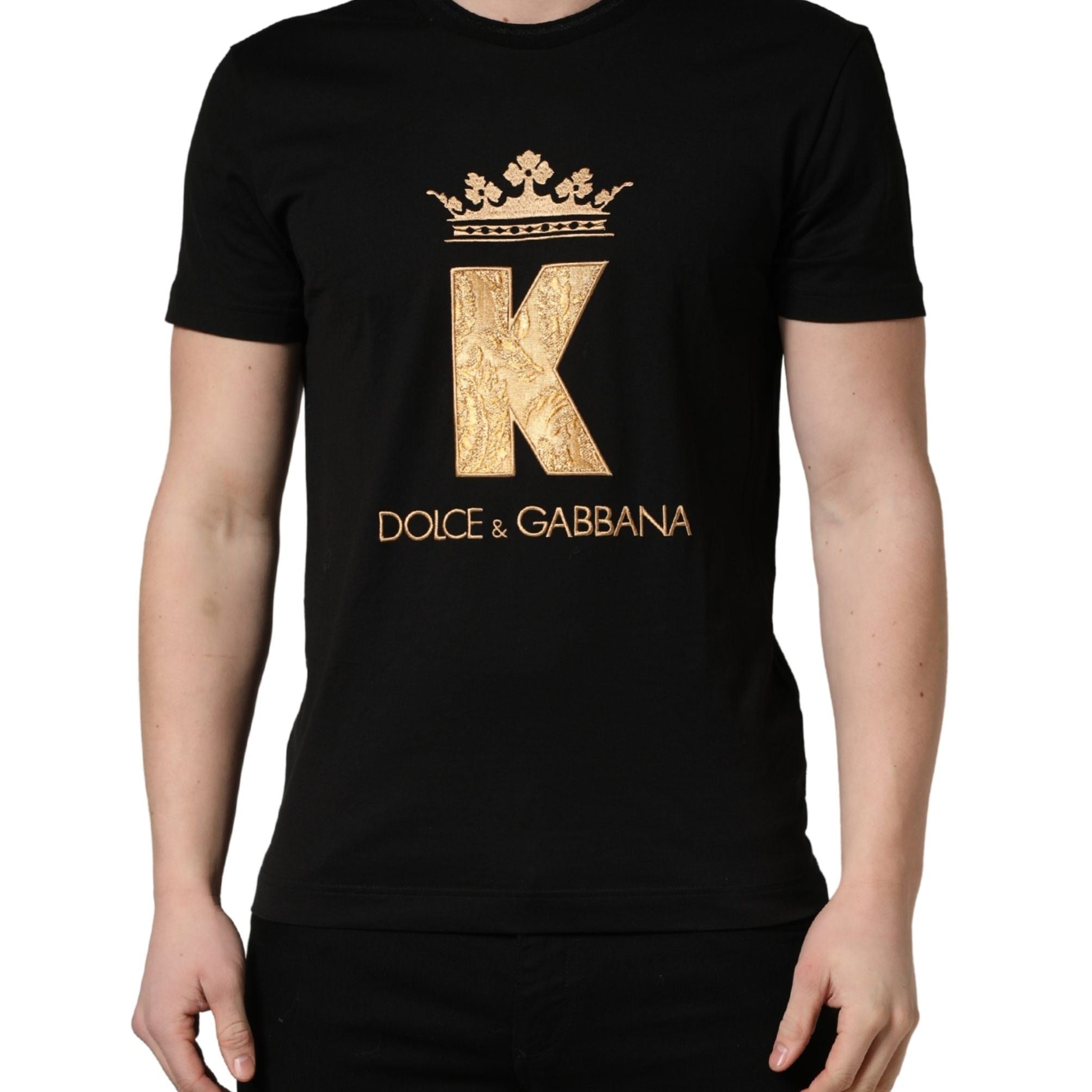 Dolce & Gabbana Black King Patch Cotton Men CrewNeck T-shirt