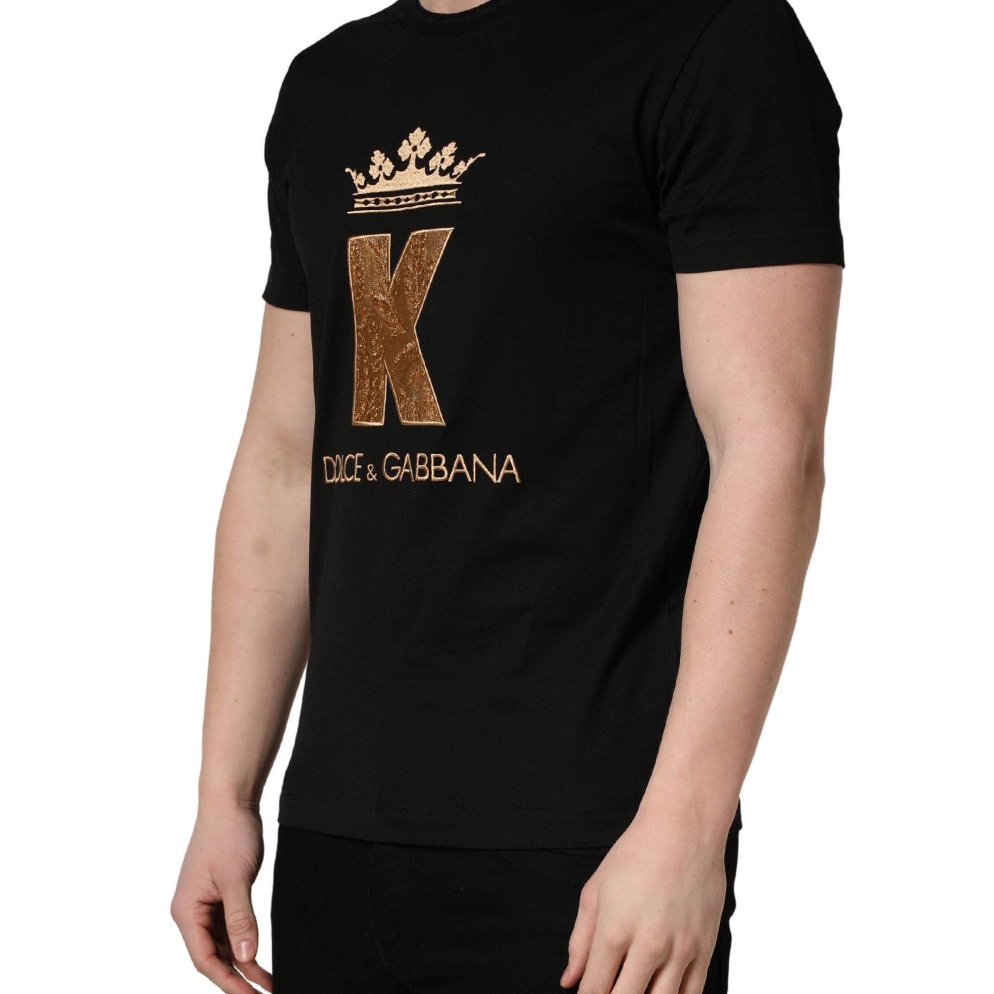 Dolce & Gabbana Black King Patch Cotton Men CrewNeck T-shirt