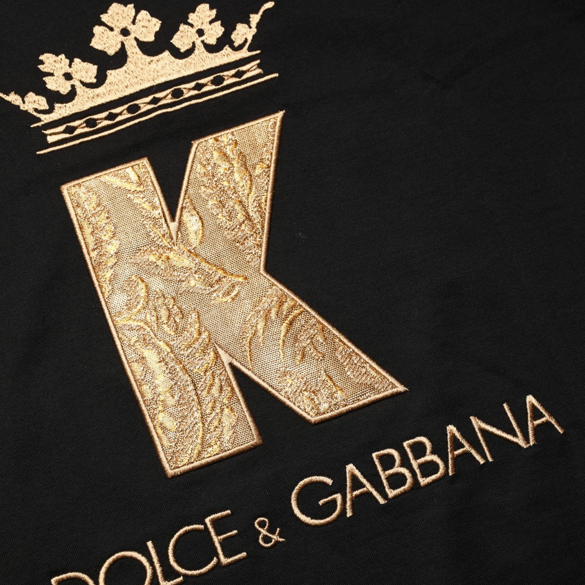 Dolce & Gabbana Black King Patch Cotton Men CrewNeck T-shirt