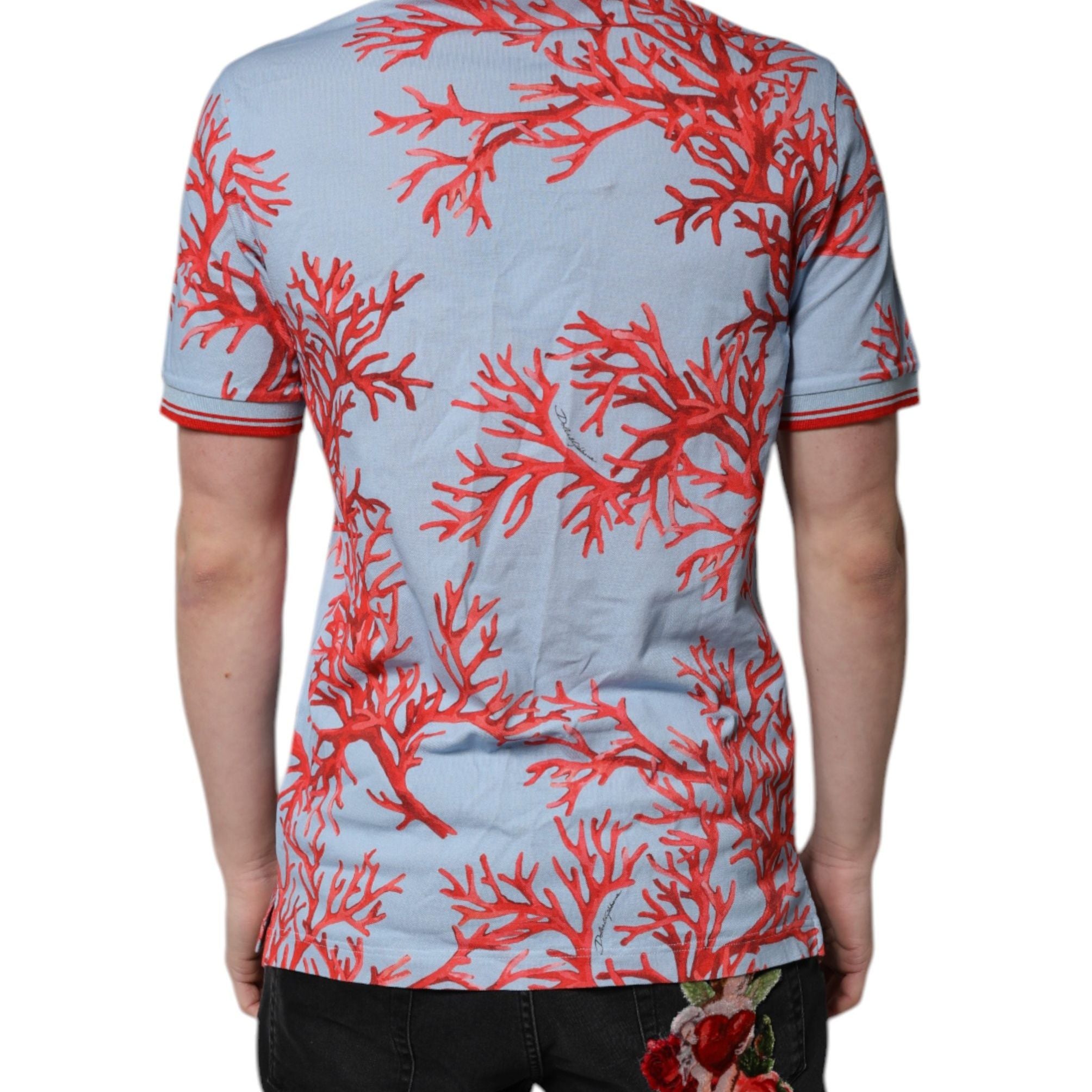 Dolce & Gabbana LightBlue Coral Cotton Collared Polo T-shirt