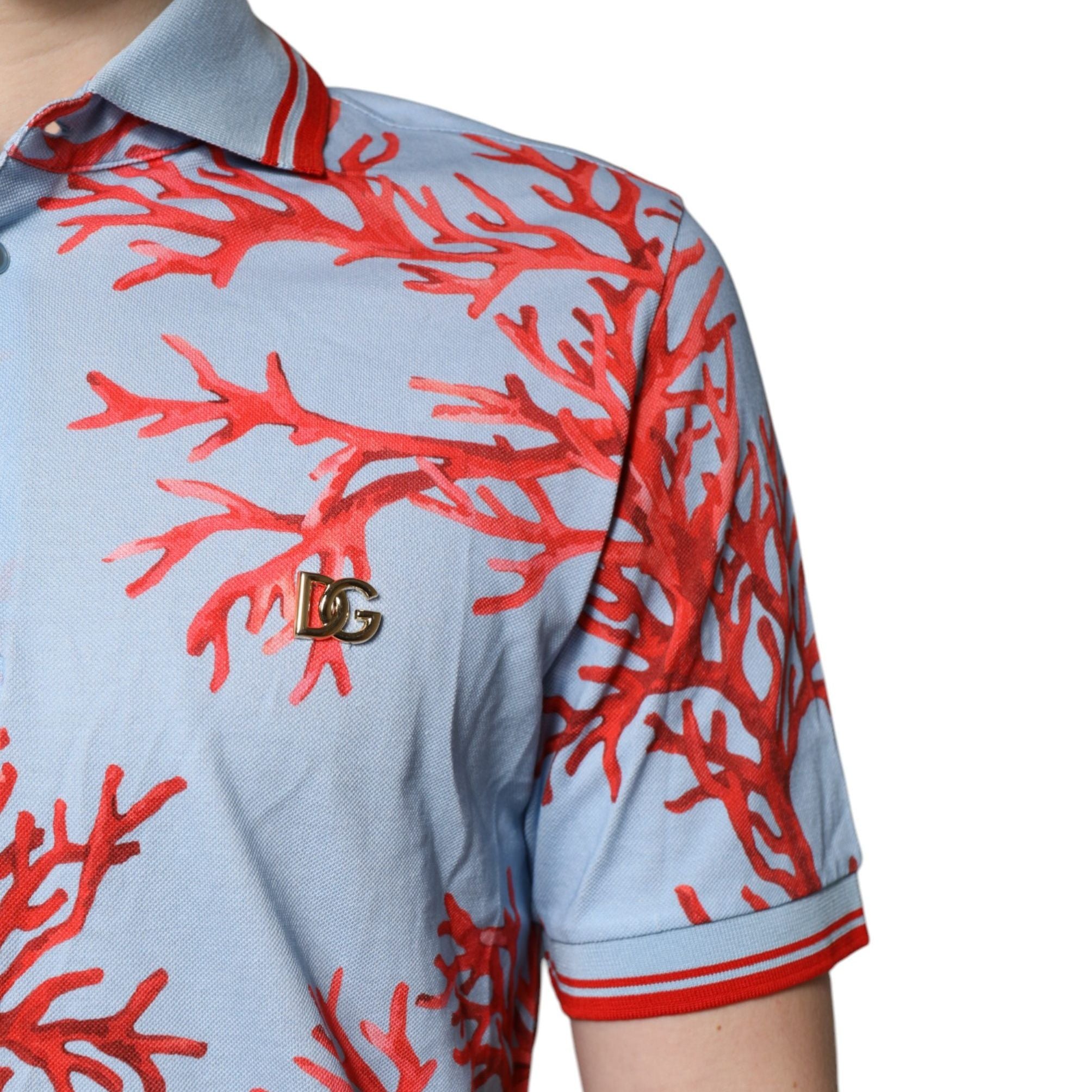 Dolce & Gabbana LightBlue Coral Cotton Collared Polo T-shirt