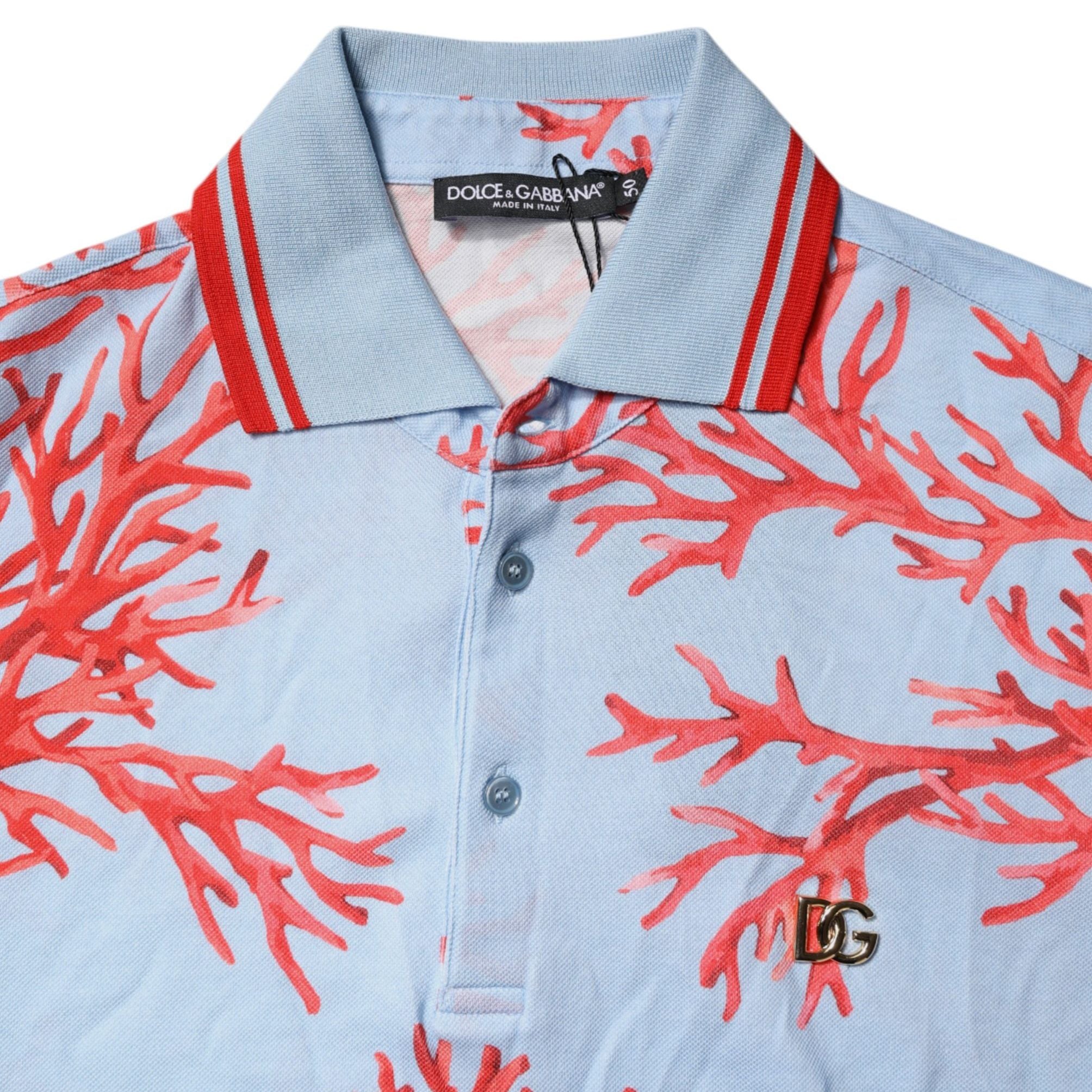 Dolce & Gabbana LightBlue Coral Cotton Collared Polo T-shirt