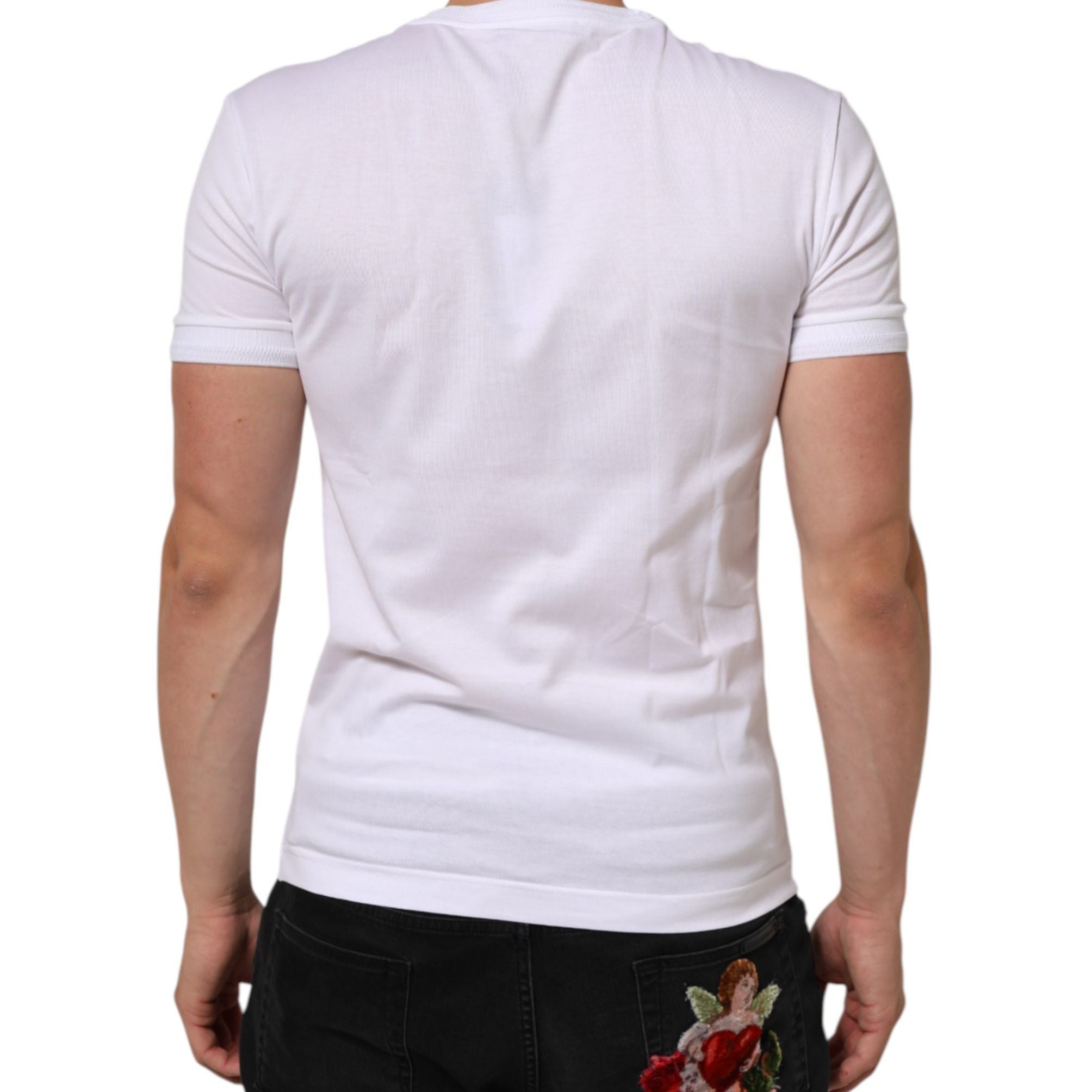 Dolce & Gabbana White Logo Patch Cotton Crew Neck T-shirt