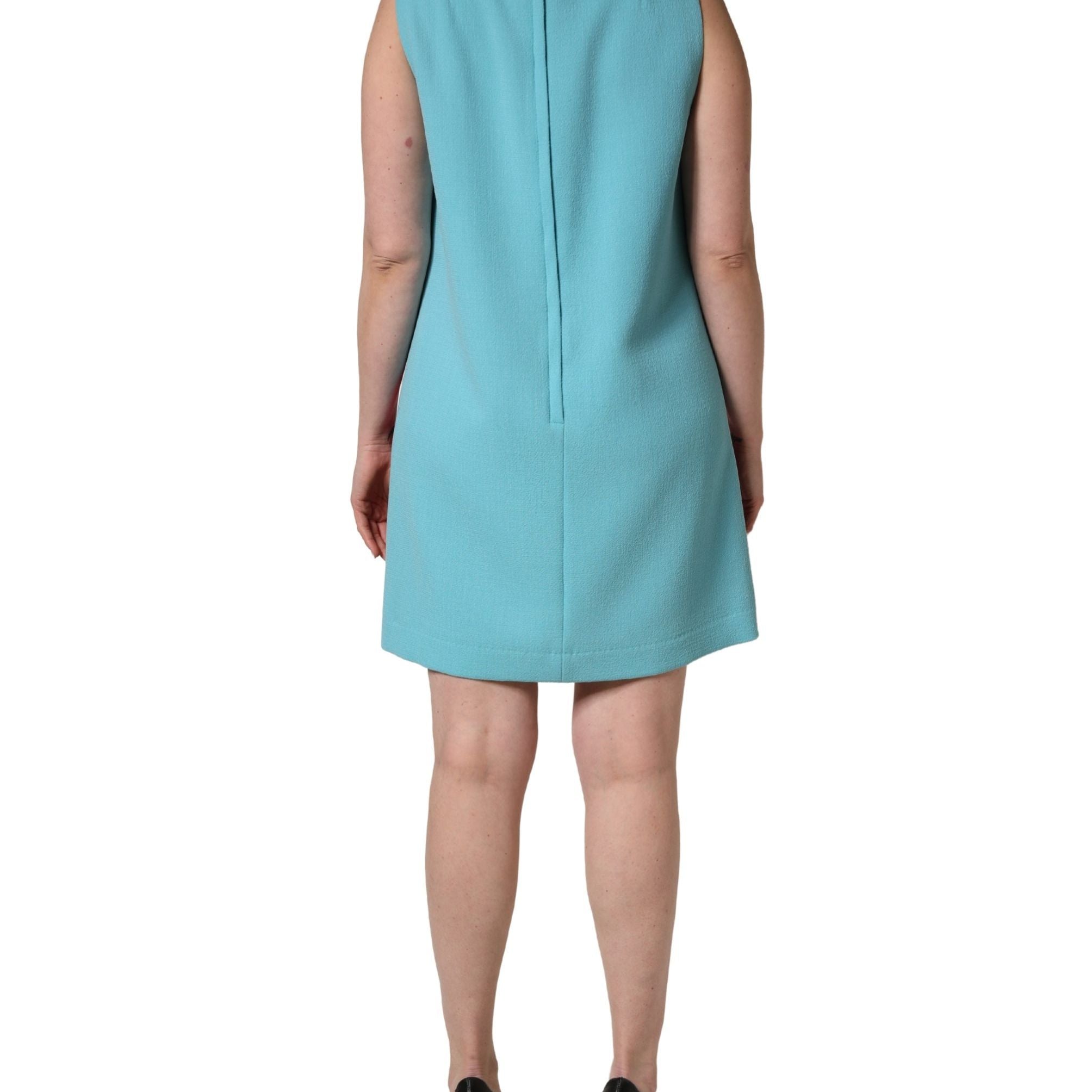 Dolce & Gabbana Pink Blue Wool Sleeveless Shift Mini Dress