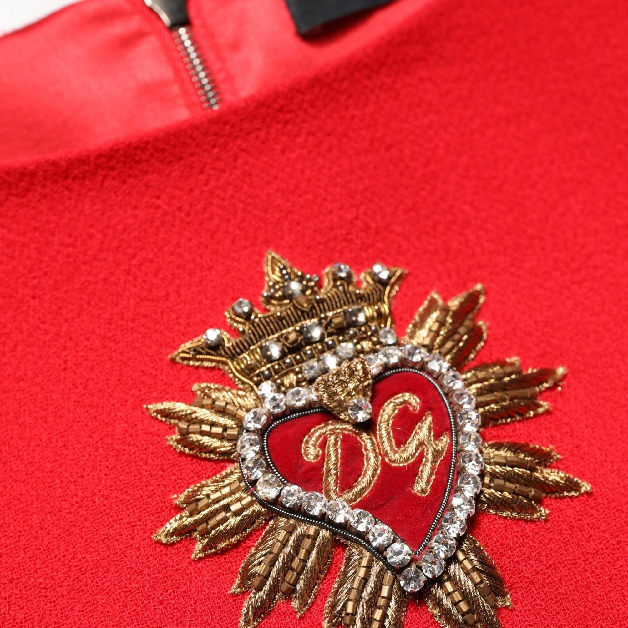 Dolce & Gabbana Red Heart Emmbellished Wool Mini Dress
